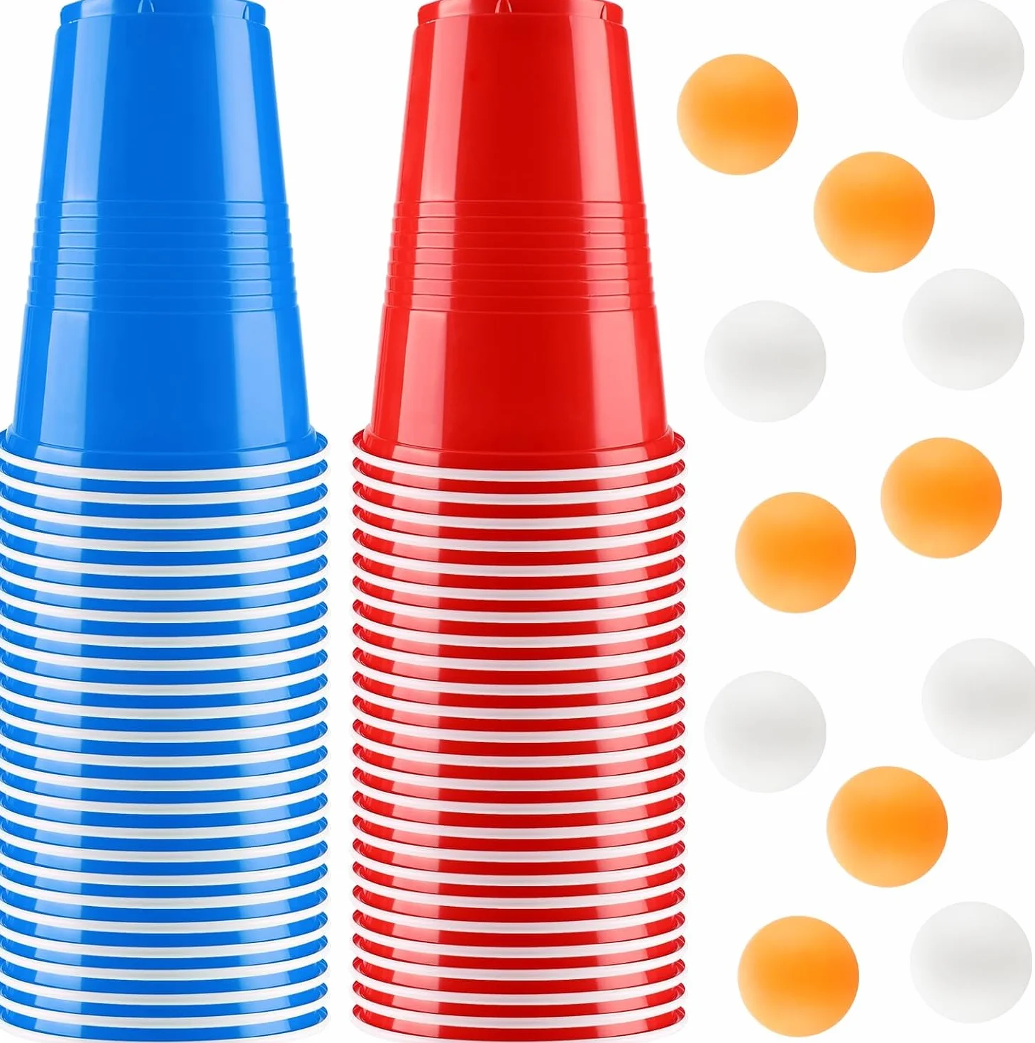 Bierpong Becher Set, 500ML Beerpongbecher Enthält 50 Becher und 12 Tischtennisbälle, Beer Pong Becher, Wiederverwendbare Partybecher für Weihnachten Party Geburtstag Festivals Camping