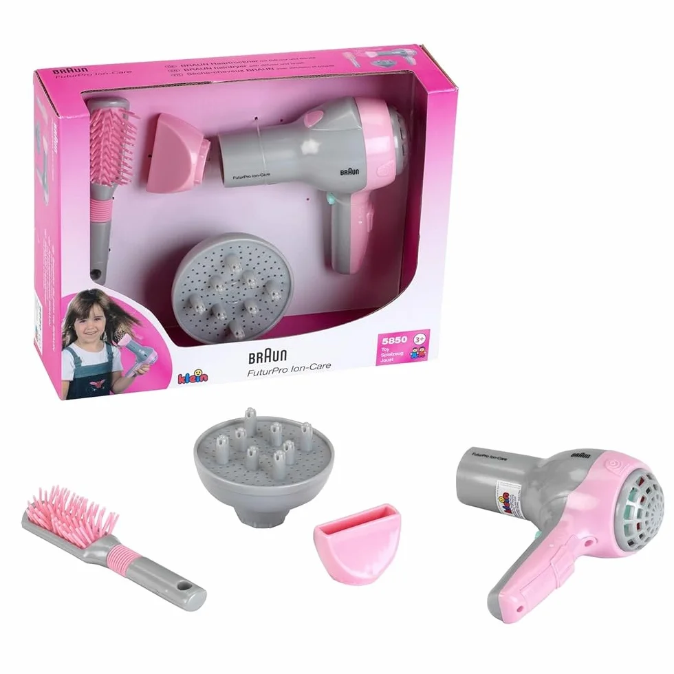 Theo Klein 5850 Braun Hair Dryer I Children's Hair Dryer Incl Brush and Diffuser Attachment I Toys for Children Aged 3 and over