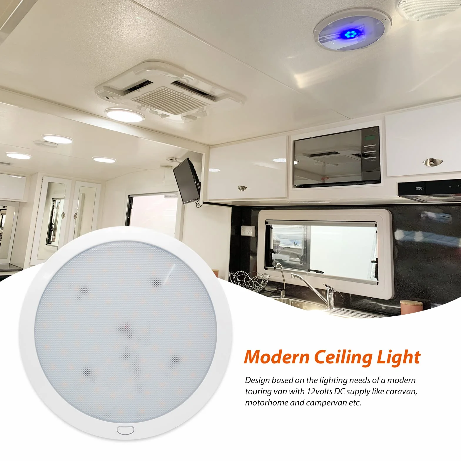 Dream Lighting Lampa sufitowa do przyczepy kempingowej, podtynkowa, oświetlenie LED, do kampera, łodzi, kampera, 21,5 cm, dwukolorowa, ściemniana, IP44