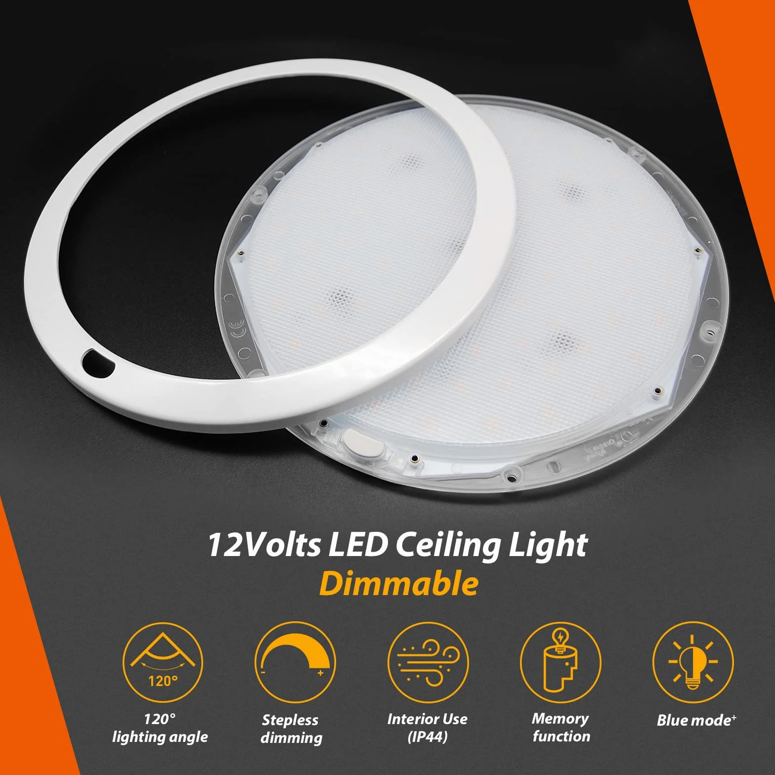 Dream Lighting Lampa sufitowa do przyczepy kempingowej, podtynkowa, oświetlenie LED, do kampera, łodzi, kampera, 21,5 cm, dwukolorowa, ściemniana, IP44