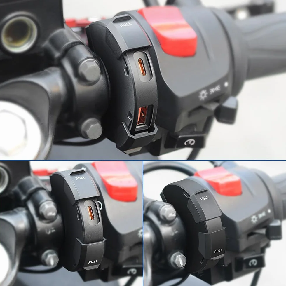 Gniazdo USB Moto 12V Wodoodporne 30W QC3.0 USB-A PD Type-C Ładowarka Motocyklowa 12V-24V
