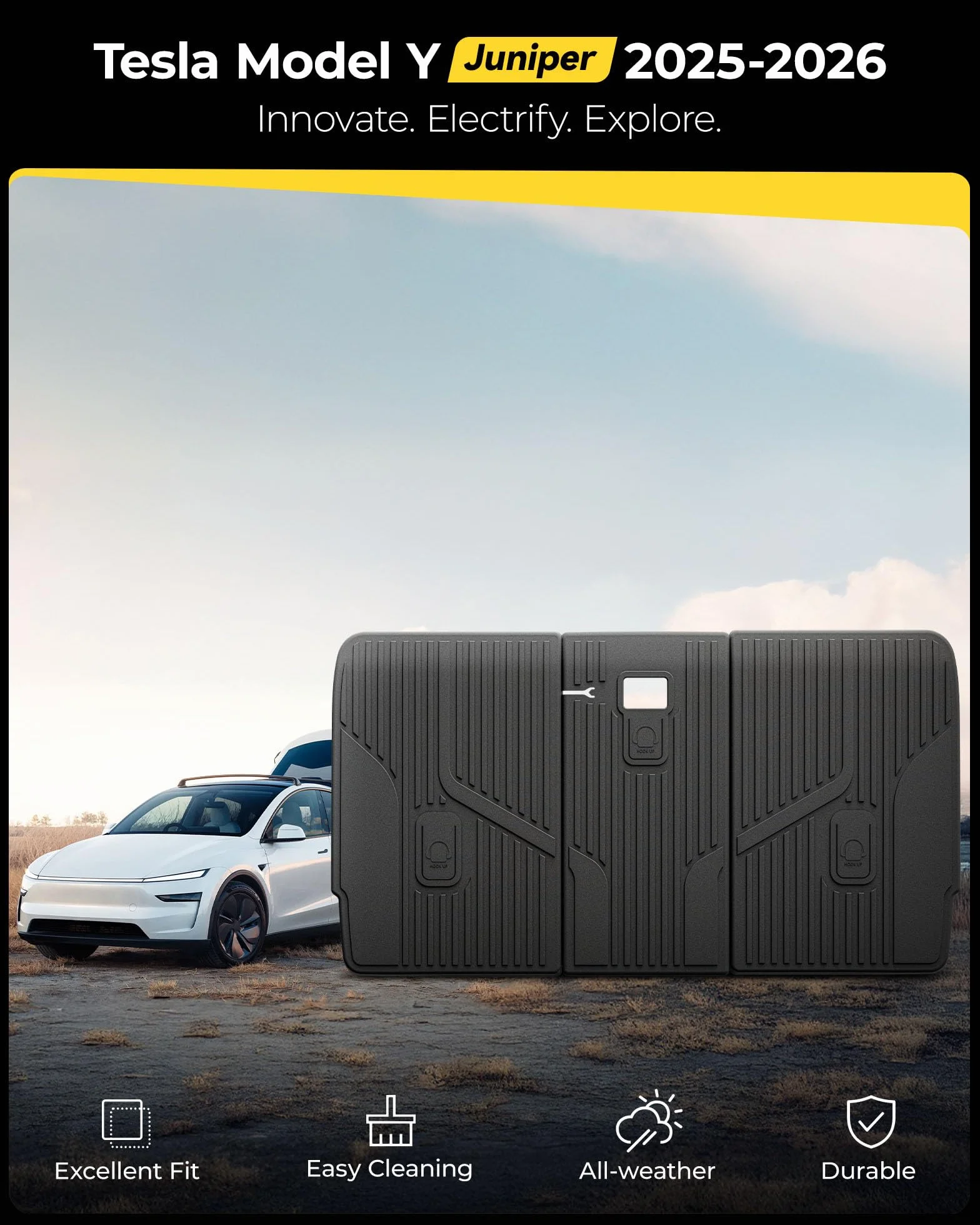 Maty na oparcie do Tesla Model Y Juniper 2025-2026, TPE, gumowe, antypoślizgowe, czarne