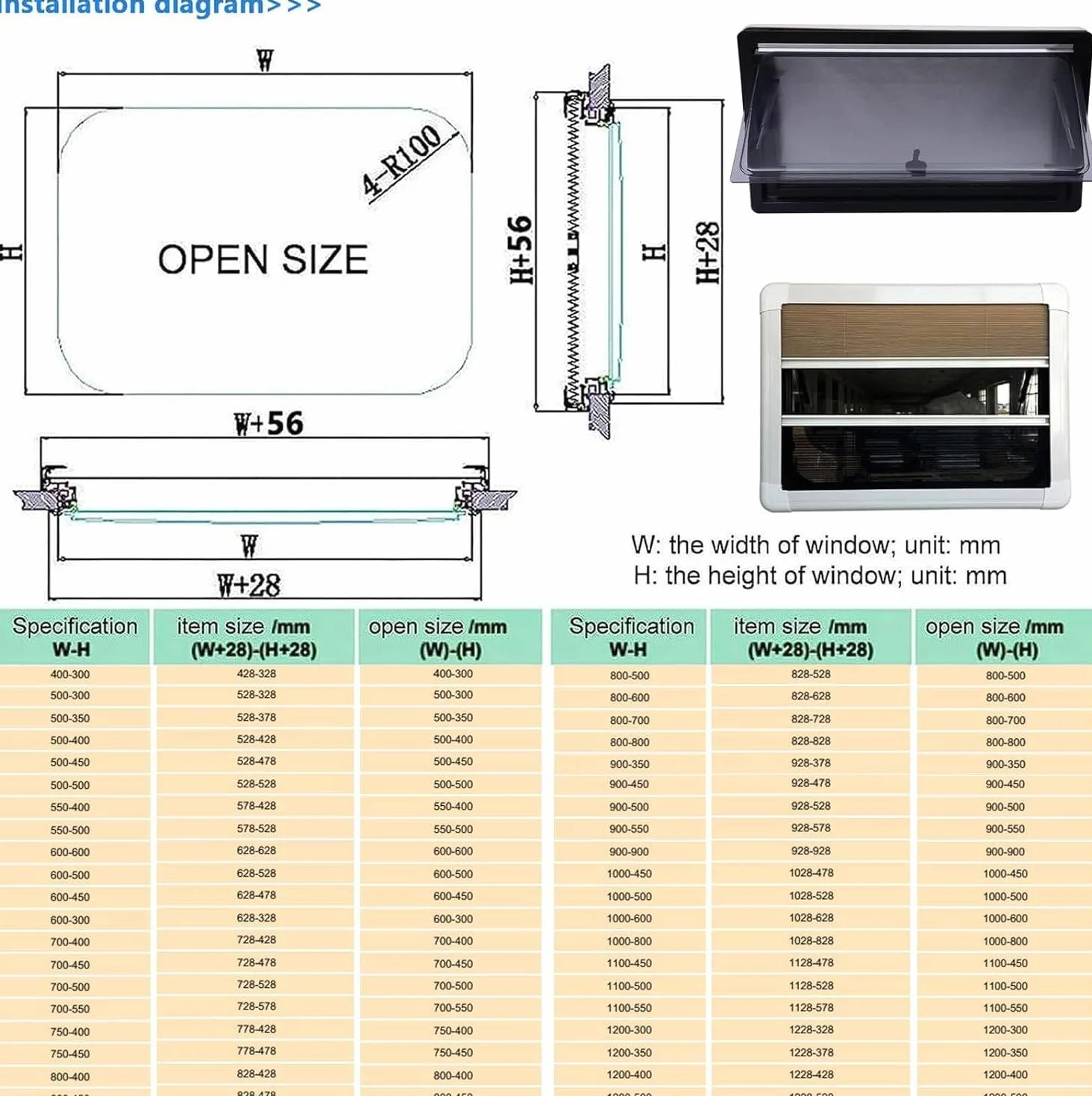Okno Do Kampera 90x55cm Pionowe Przesuwanie Z Ekranem Przeciw Szkodnikom