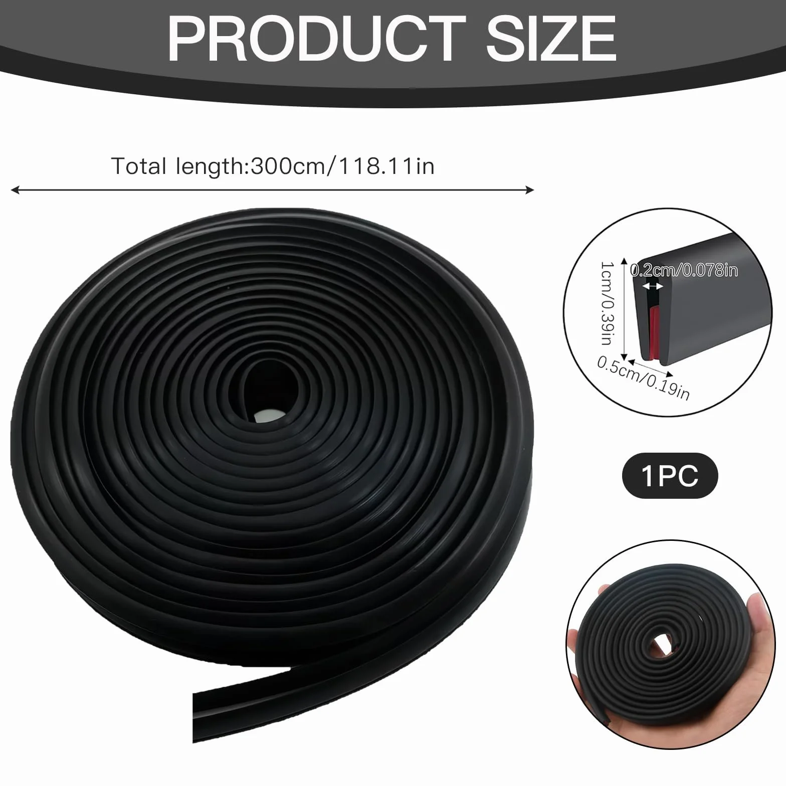 EPDM gumowy profil ochrony krawędzi samoprzylepny czarny 2mm x 3m