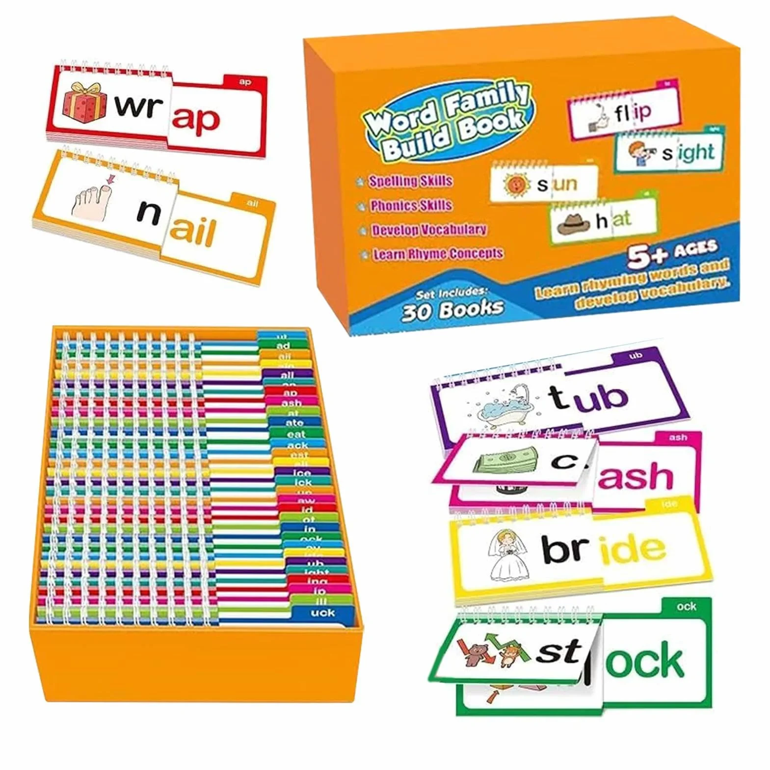 Read and Rhyme Book, Activity Word Family Build Book, 9.84x6.69in Learn to Read Phonics, Letter Sounds with Sight Words for Kids and Early Preschool Educational Games