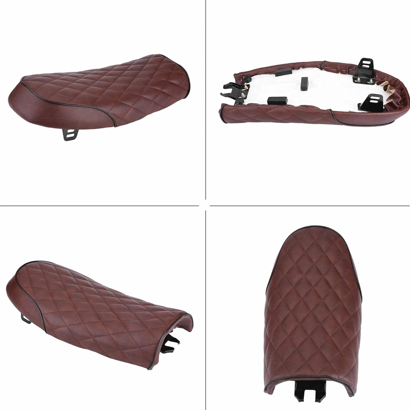 Płaska poduszka motocyklowa,General Motorcycle Retro Diamond Flat Blatter Style Coffee Racing Seat jest kompatybilny z CG125 GN CG CB200 CB350 CB400SS CB500 CB750 SR500 XJ XS (brązowy)