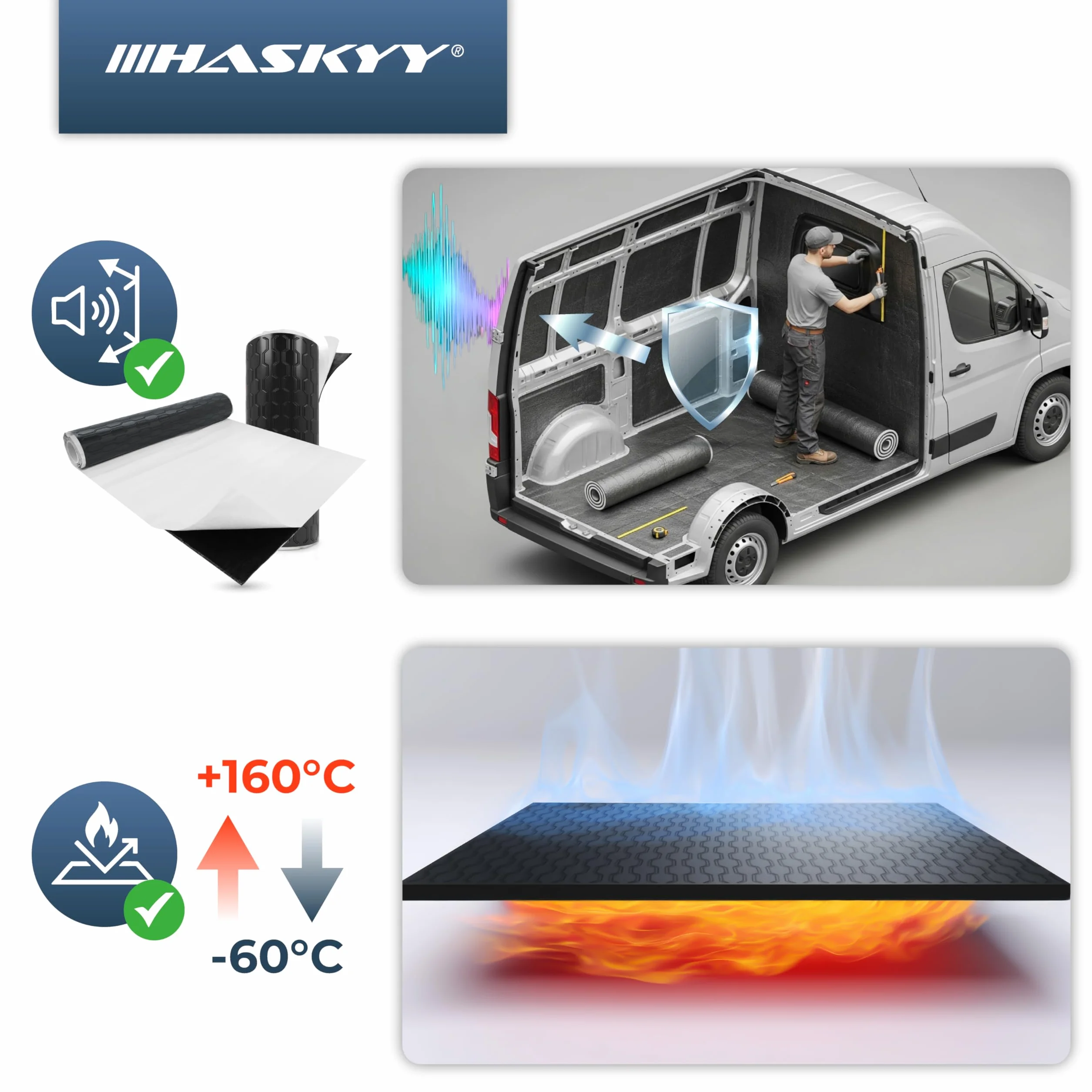 HASKYY Alubutyl Black Anti Dröhn samoprzylepna mata izolacyjna do samochodu, ochrona przed hałasem samochodu, izolacja akustyczna i izolacja akustyczna, 2 mm, 2 mm