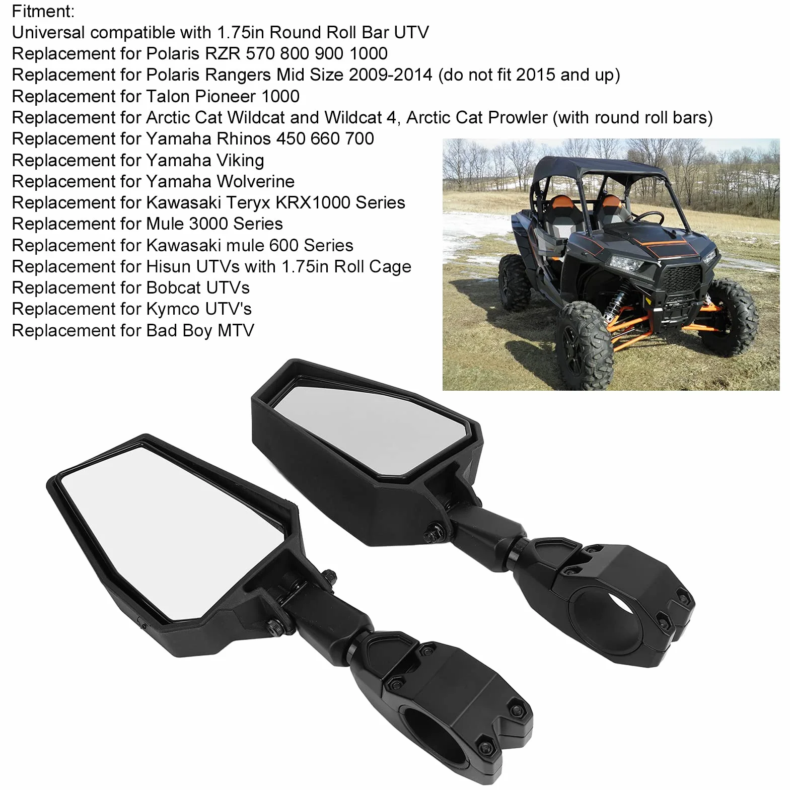 Wide Angle All Terrain Beach Bike Mirror 1.75" Reflektor montażowy