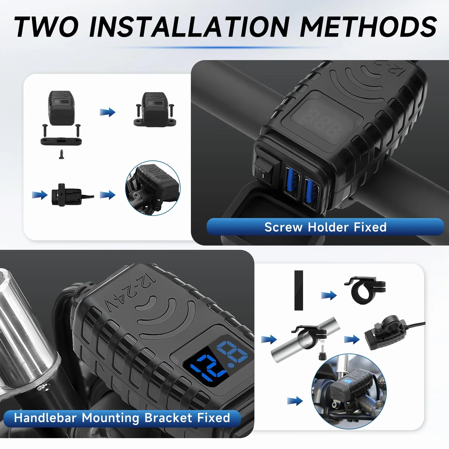 Thlevel Ładowarka USB do Motocykla Quick Charge 3.0 USB-C 12-24V z Wyłącznikiem i Czujnikiem Napięcia LED