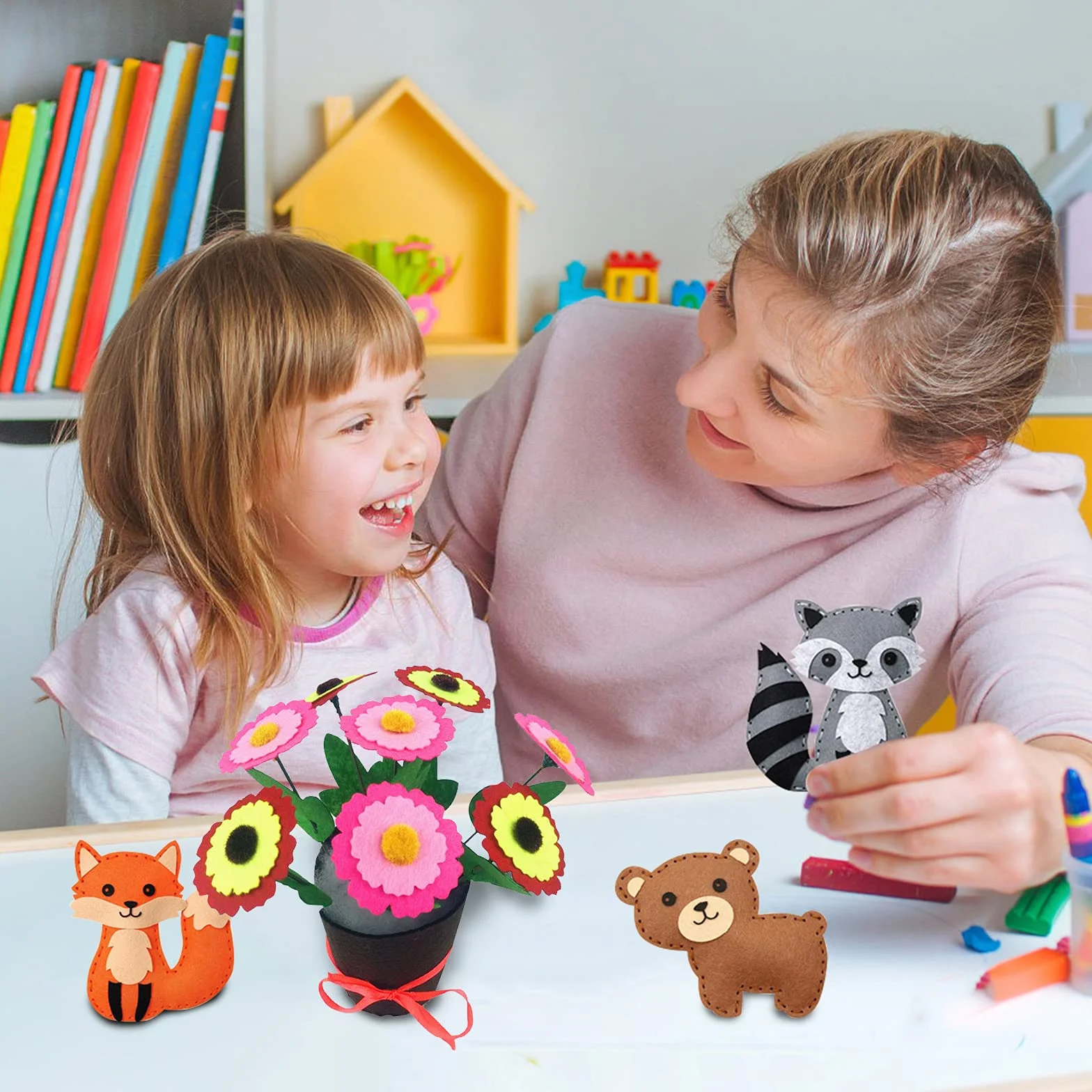 Goomp Zestaw do majsterkowania ze zwierzętami, rękodzieło artystyczne, zestaw do szycia, DIY, do szycia, filcowe, pluszowe zwierzęta, zabawa, rękodzieło, edukacyjny zestaw do szycia dla dzieci,