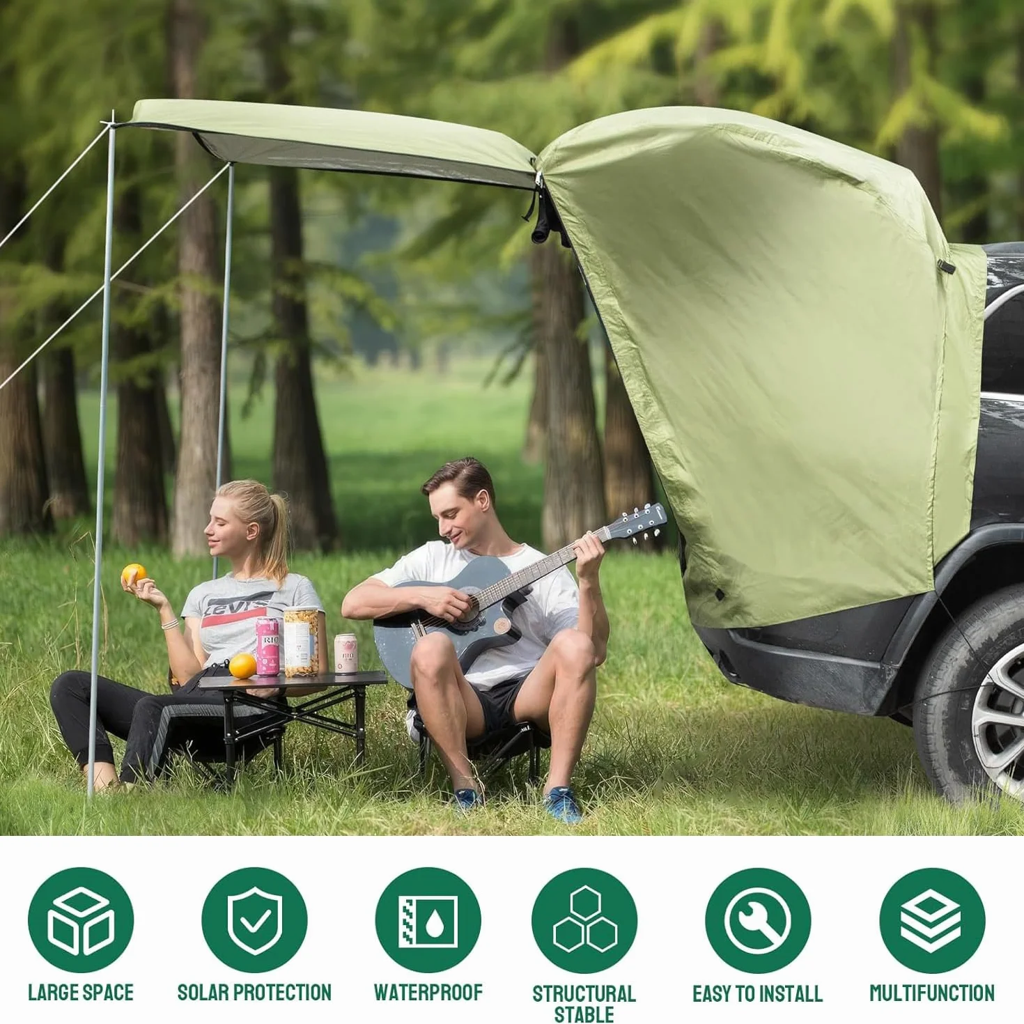 Caddy uniwersalny namiot na tylną klapę, wodoszczelny, na kemping i podróże, z materiałem chroniącym przed promieniowaniem UV, kompatybilny z SUV-ami takimi jak VW T-ROC/T-ROC Cabrio (itp.)