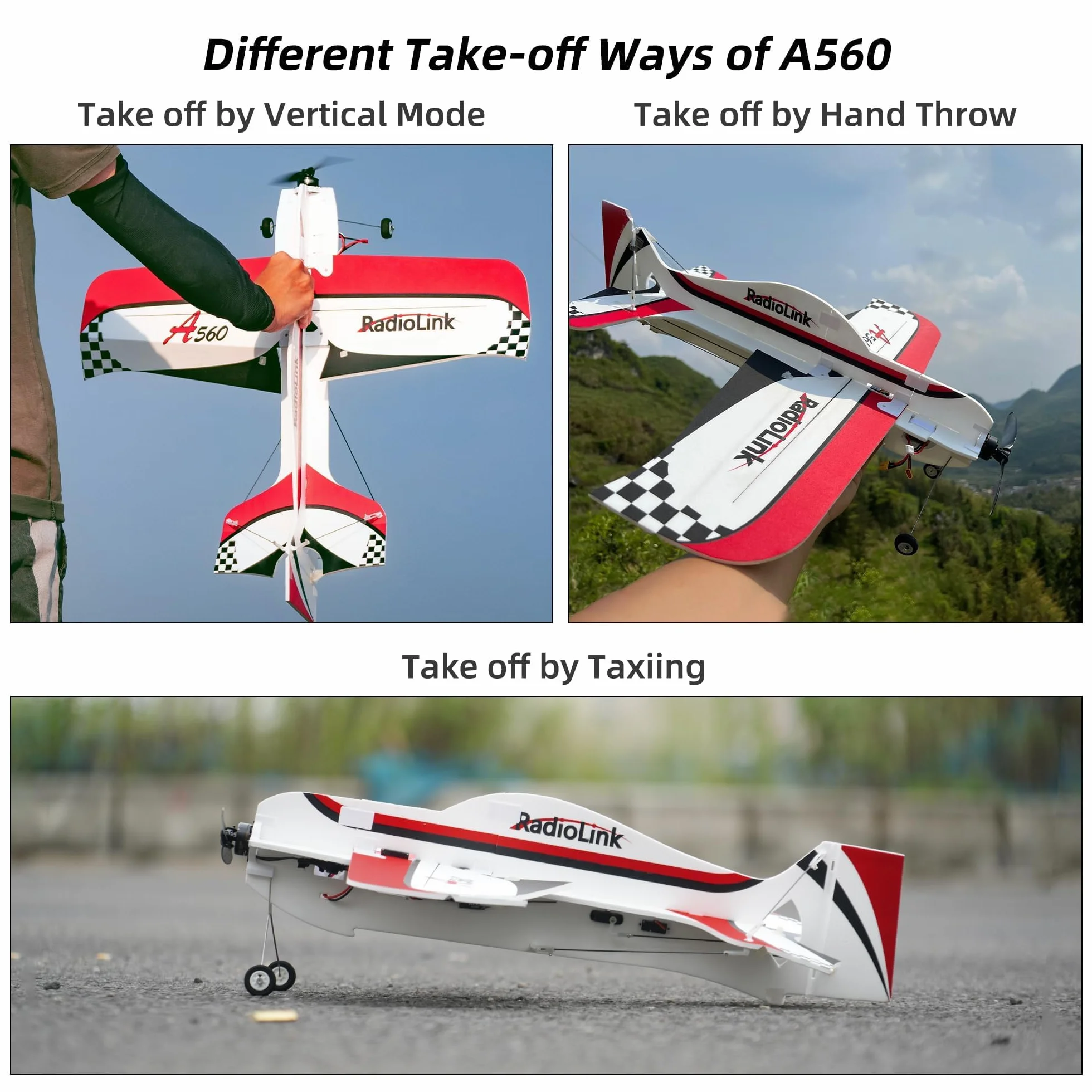 Radiolink A560 Gotowy do latania (RTF) RC Gyro Samolot 4-kanały FC z 6 trybami lotu, wyposażony w 2.4Ghz T8S 8CH nadajnik radiowy, pianka PP, łatwy do latania dla początkujących i doświadczenia