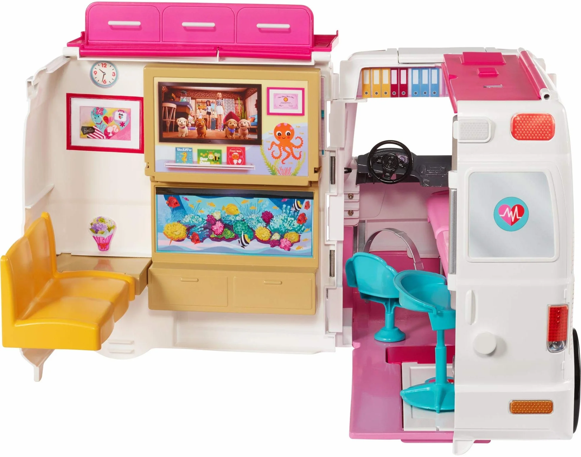 Barbie, Zestaw Do Zabawy Karetka – Mobilna Klinika O Szerokości Ponad 60 Cm, Ze Światłami I Dźwiękami FRM19