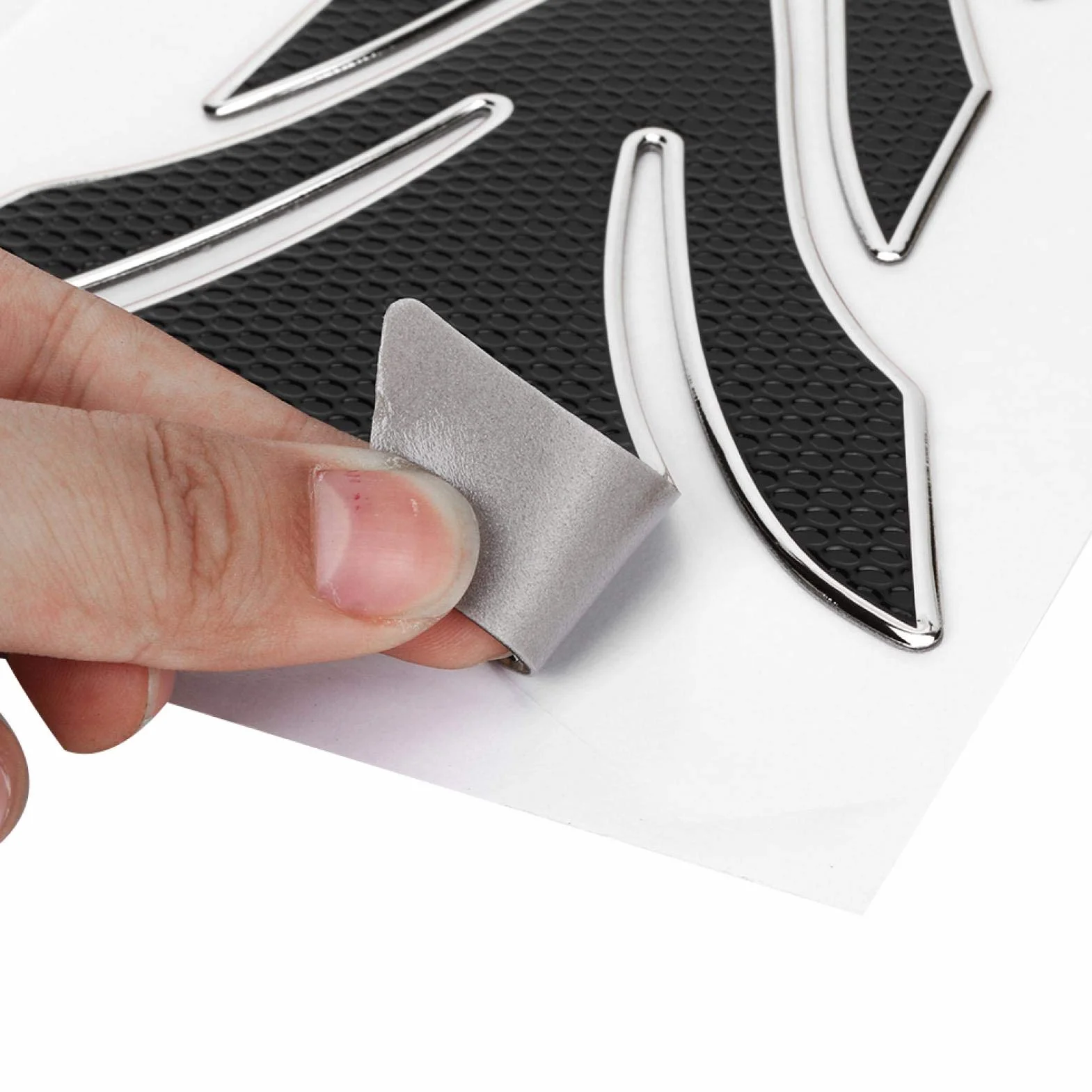 Ochrona zbiornika paliwa motocykla 3D Naklejka ochronna czarna srebrna krawędź