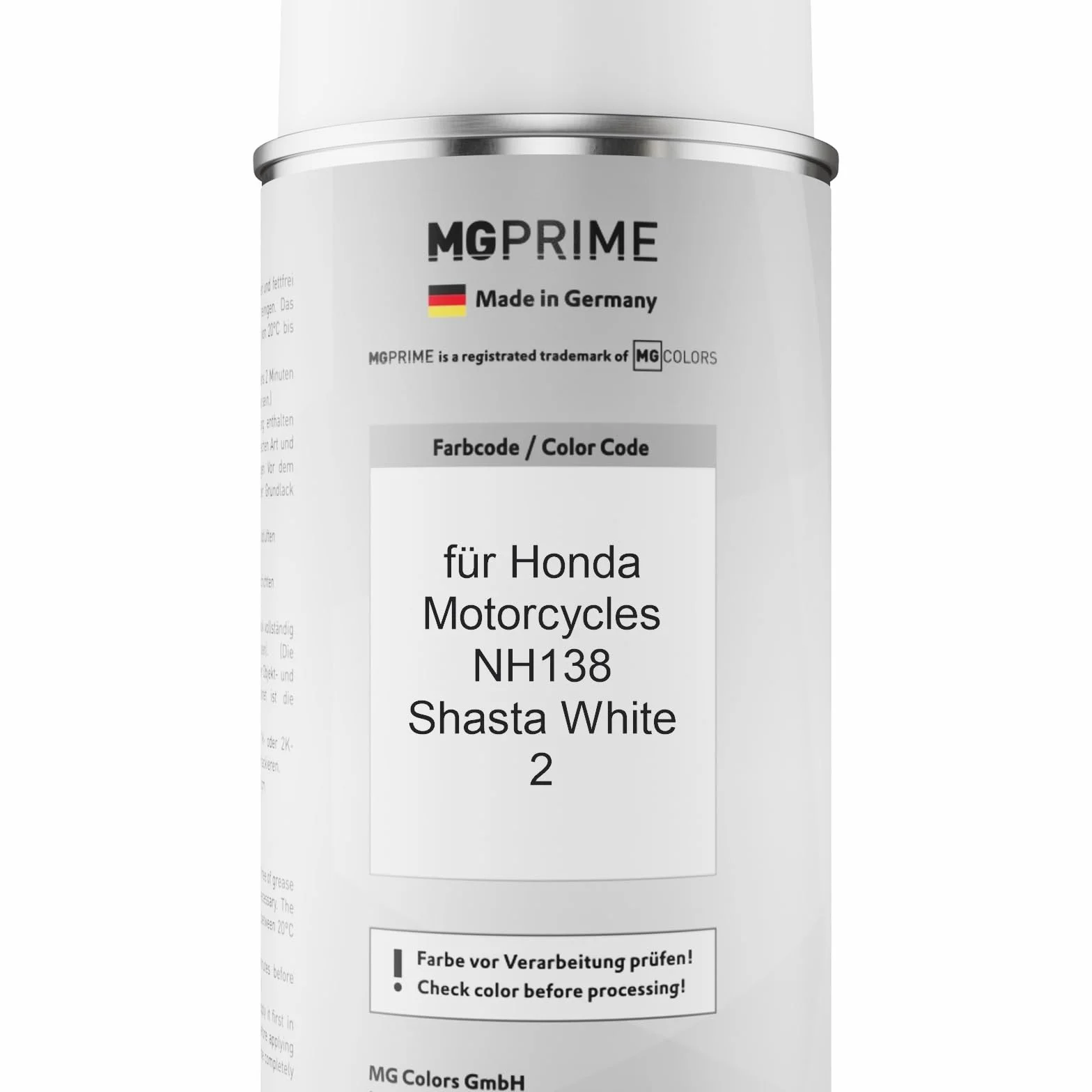 MG PRIME Lakier do motocykli Puszka z aerozolem dla Honda Motorrad NH138 Shasta White 2 Puszka z aerozolem bazowym 400ml