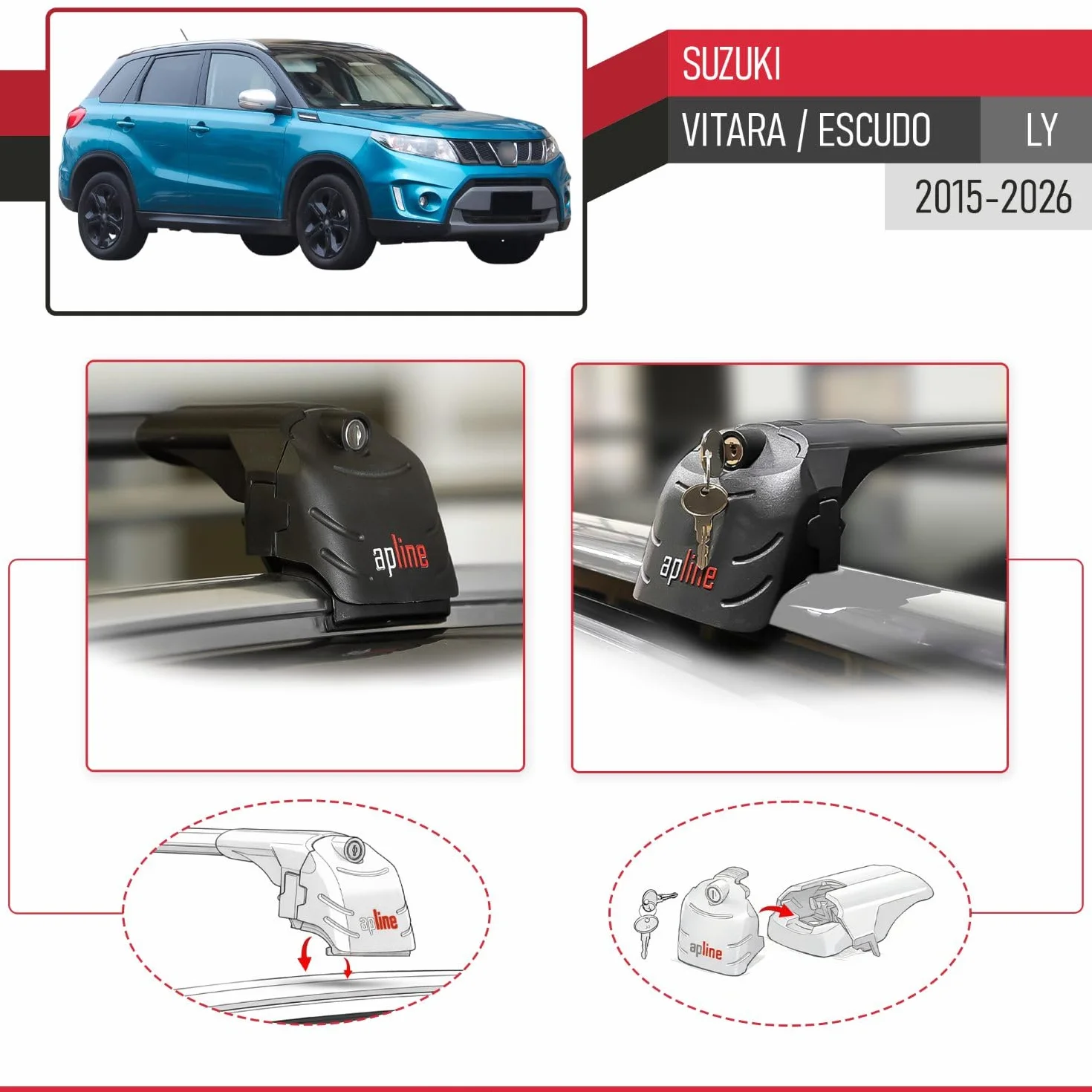 Aluminiowy bagażnik dachowy kompatybilny z Suzuki Vitara Escudo LY 2015-2026 ACE-2 2 poprzeczki czarne
