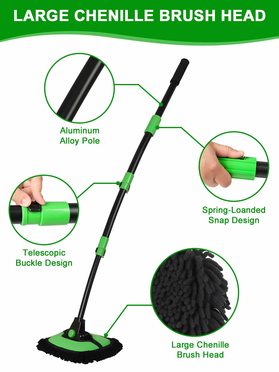 136cm 15° Curved Car Wash Brush With Long Handle High Density Chenille Soft Bristle Brush Head Suitable for Cleaning Detail Roof Wheel Windshields Truck Suv Rv Truck Window do