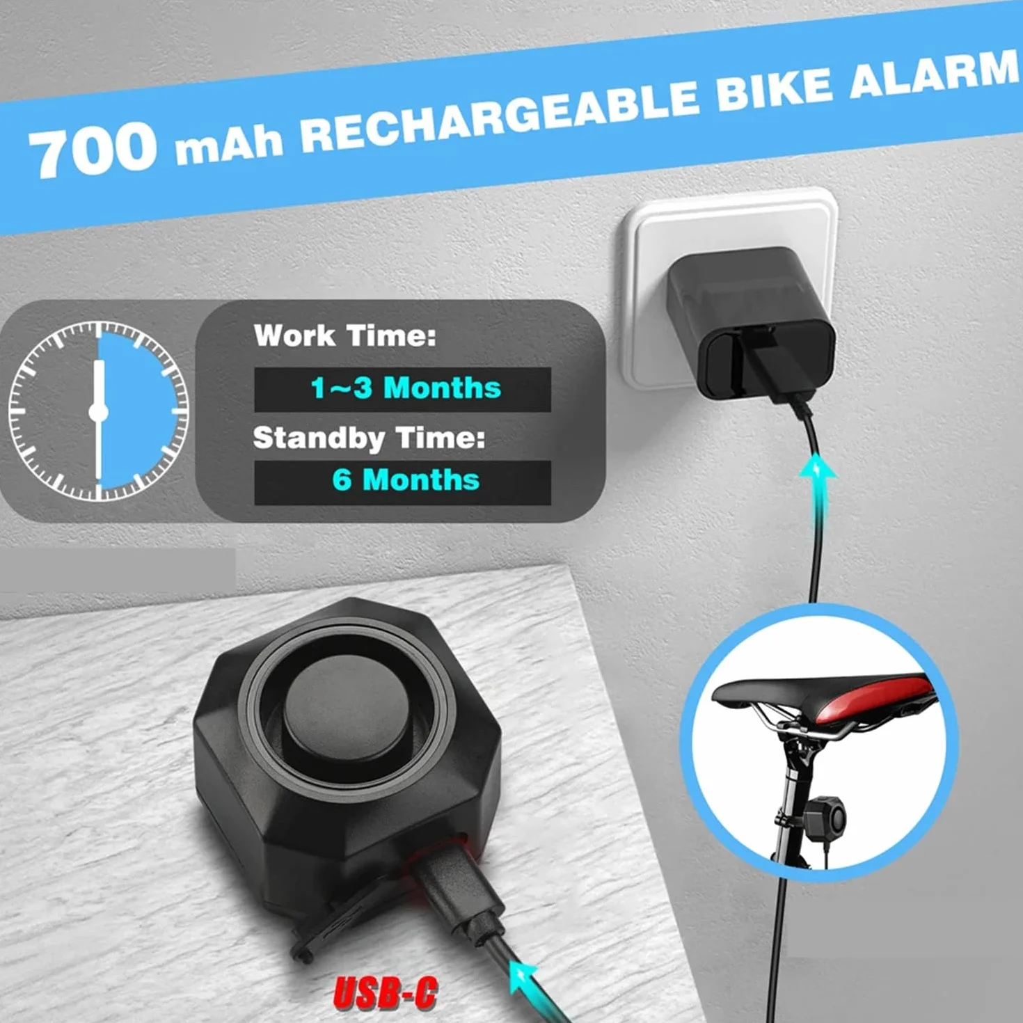 Mengshen Bezprzewodowy alarm rowerowy z czujnikiem ruchu 110 dB wodoodporny