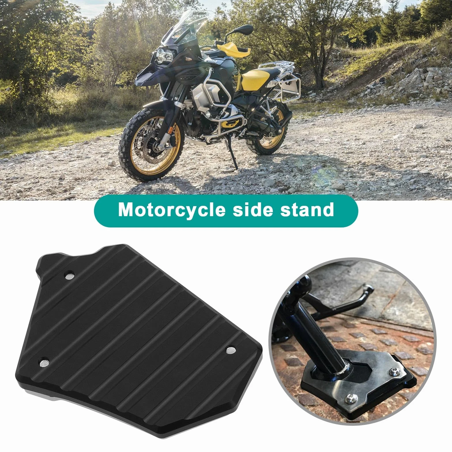 ECSiNG CNC Motocyklowa podpórka boczna p?yta przed?u?aj?ca podpórk? z uchwytem sze?ciok?tnym stop aluminium kompatybilny z BMW R1250GS Rallye HP/ Adventure 2018-2019 czarny i srebrny