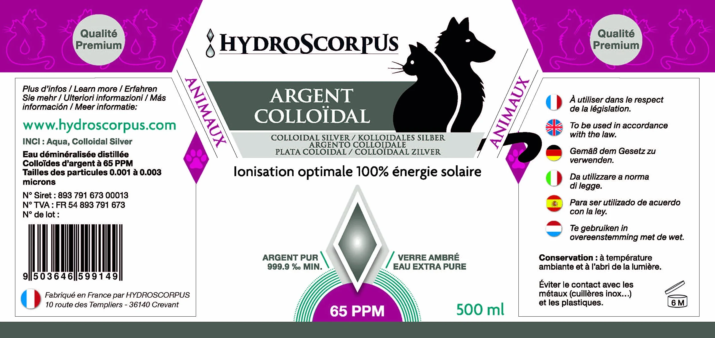 Srebro koloidalne 65 PPM 500ml SZKŁO naturalny pierwiastek organiczny Oligo jonizacja słoneczna