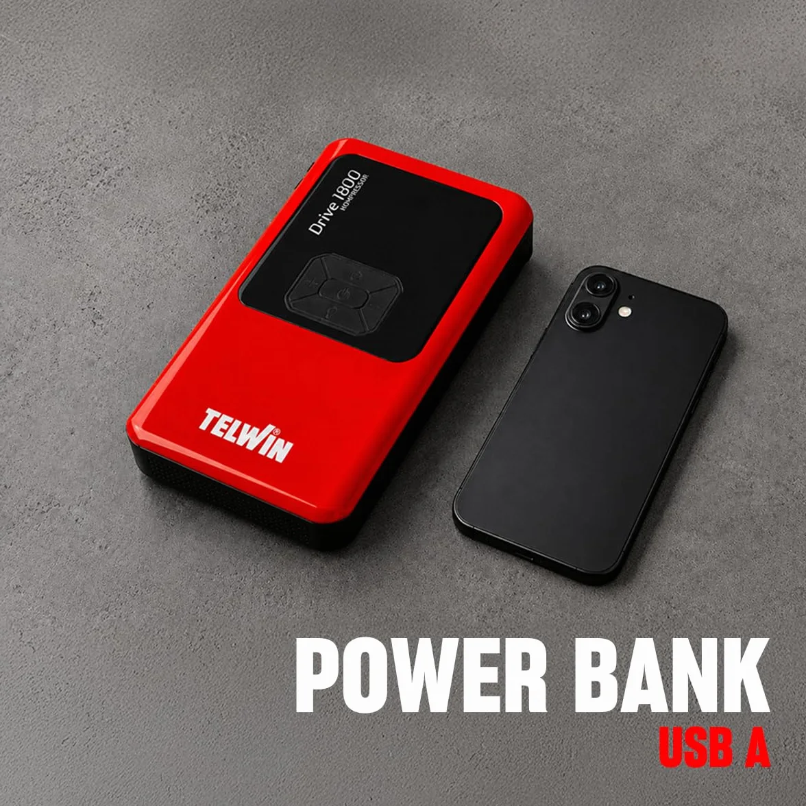 Telwin Napęd 1800 Kompressor 12V Przenośny Akumulator Awaryjny z Sprężarką Powerbank LED 1800A