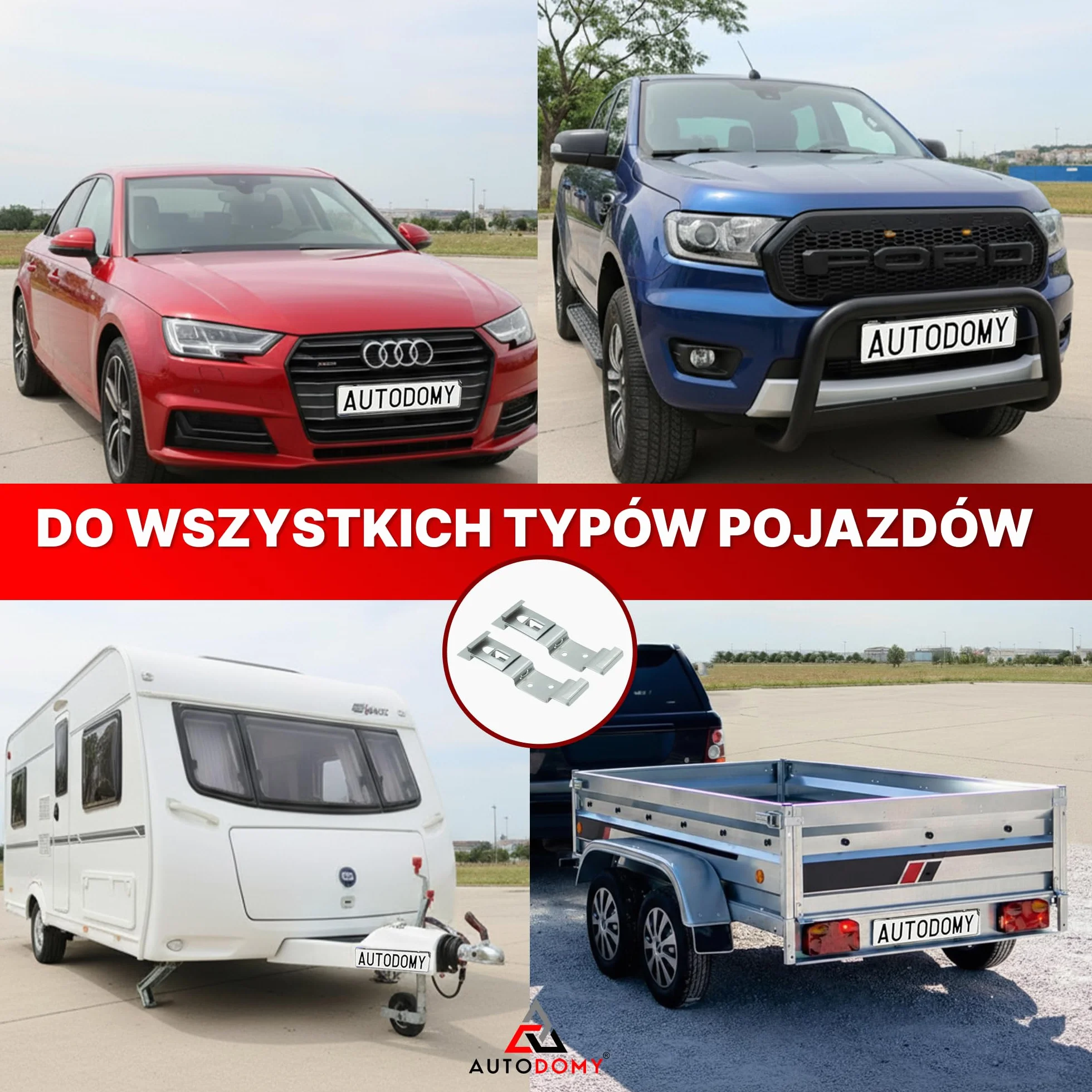 Autodomy Zestaw 2 Uchwytów na Tablicę Rejestracyjną do Przyczepy 125x25 mm | Uniwersalny Stalowy Uchwyt Tablicy Rejestracyjnej + 4 Wkrętów | Do Samochodu, Przyczepy, Ciężarówki