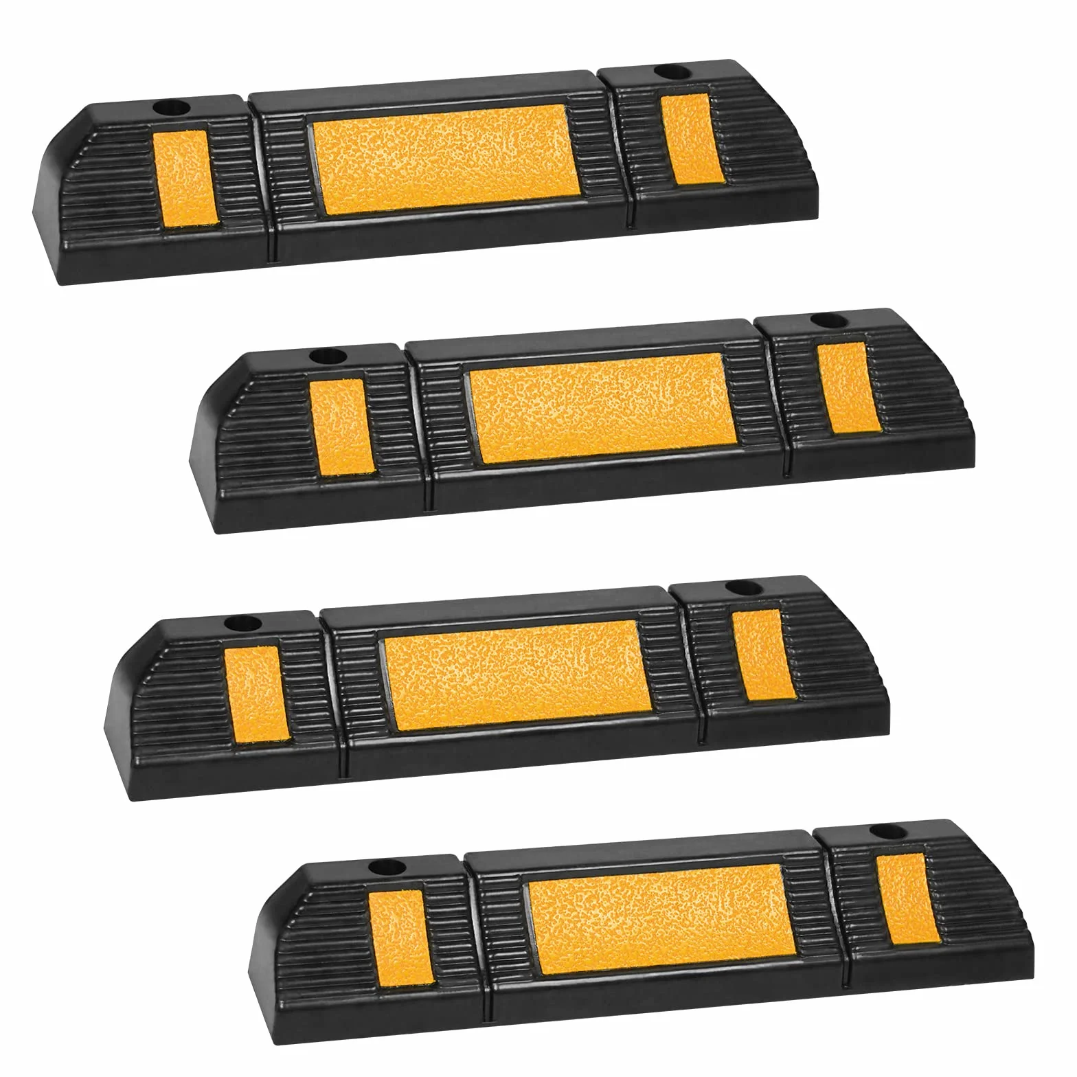 Gumowy stoper do kół 60 x 12 x 10 cm 4 sztuki czarny żółty paski odblaskowe do garażu parkingu