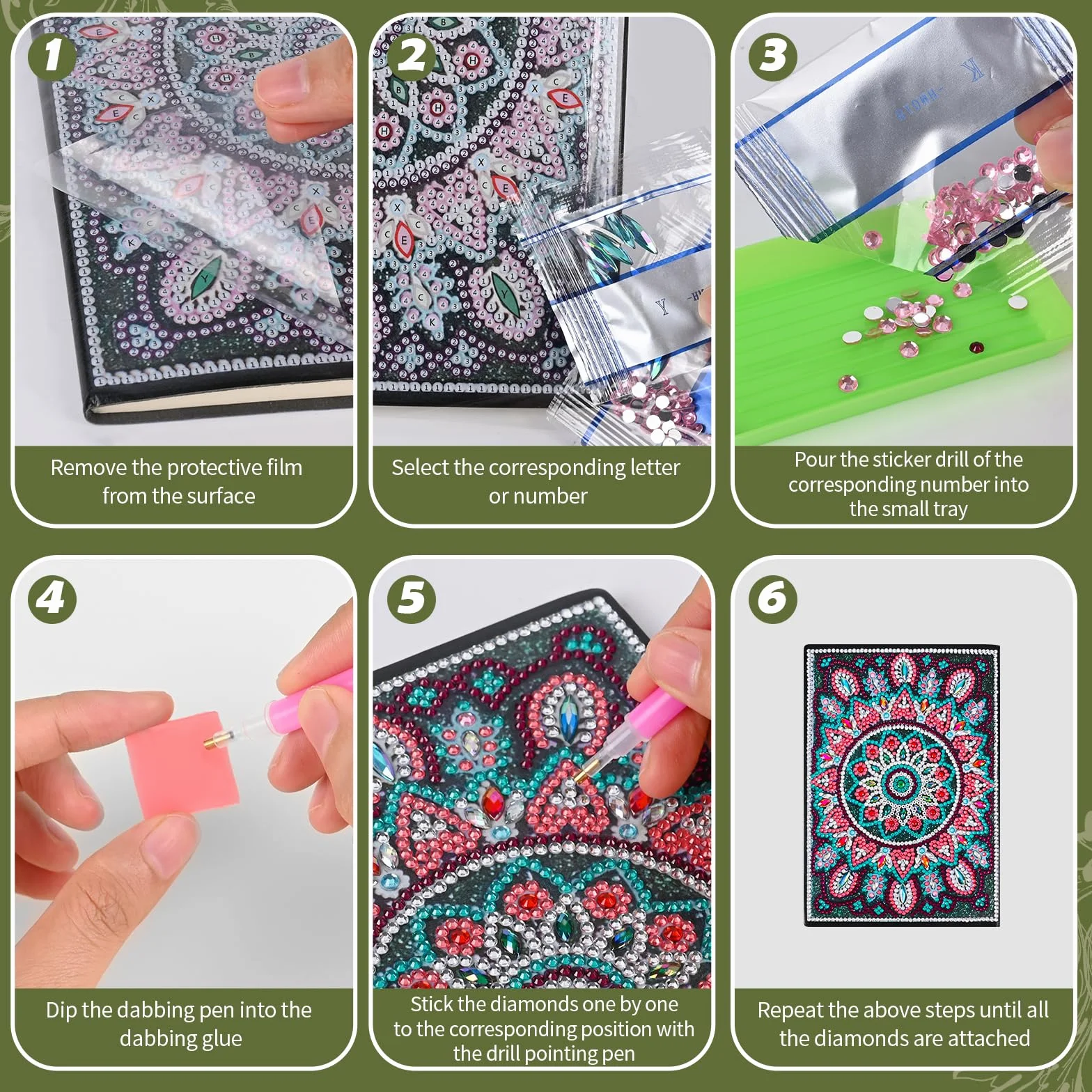 Banaone Zestaw do majsterkowania dla dziewczynek w wieku 6, 7, 8, 9, 10 lat, format A5, zestaw do majsterkowania, zabawka, mandala, mozaika, prezent dla dziewczynek w wieku 5, 8, 10, 11 lat (A)