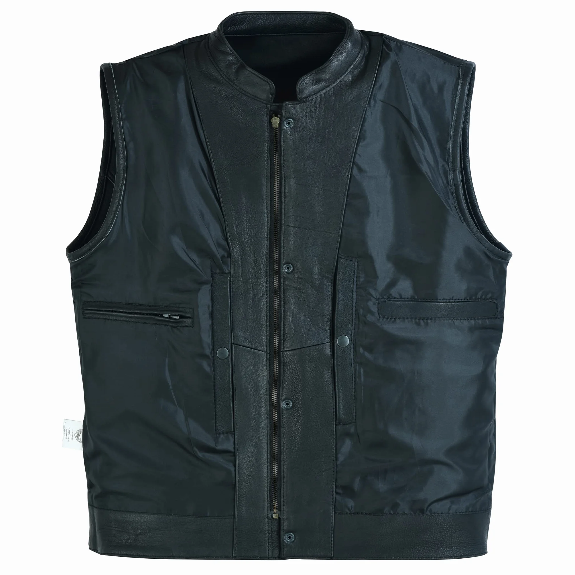 Leatherick Męskie czarne kamizelki motocyklowe SOA Club Paisley Satin Liner Skórzane