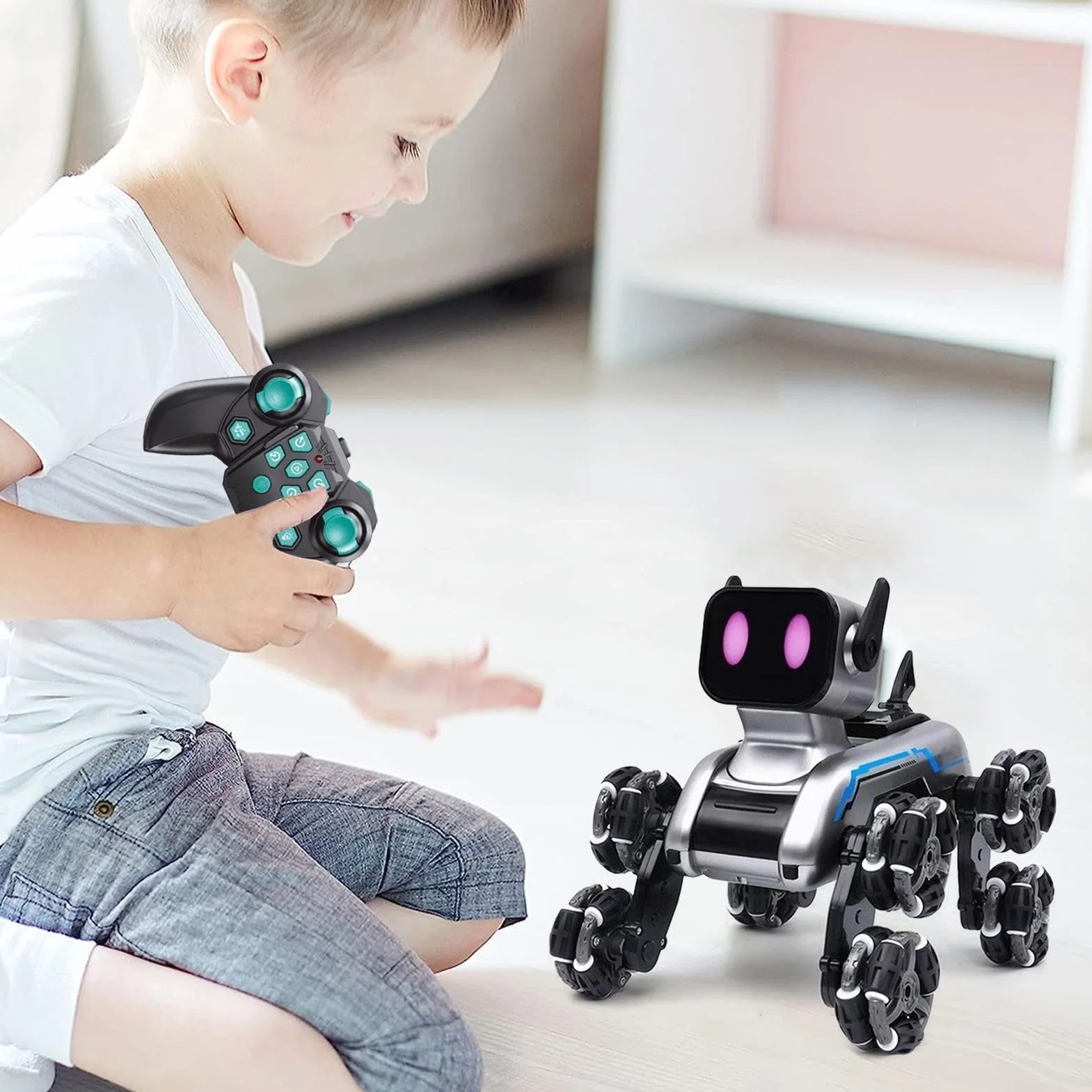 Zdalnie Sterowany Piesek,Zabawka Robotyczny Pies dla Maluchów - Ośmokołowy Robot Dla Dziewczynek I Chłopców Do Domu I Ogrodu Zabawki