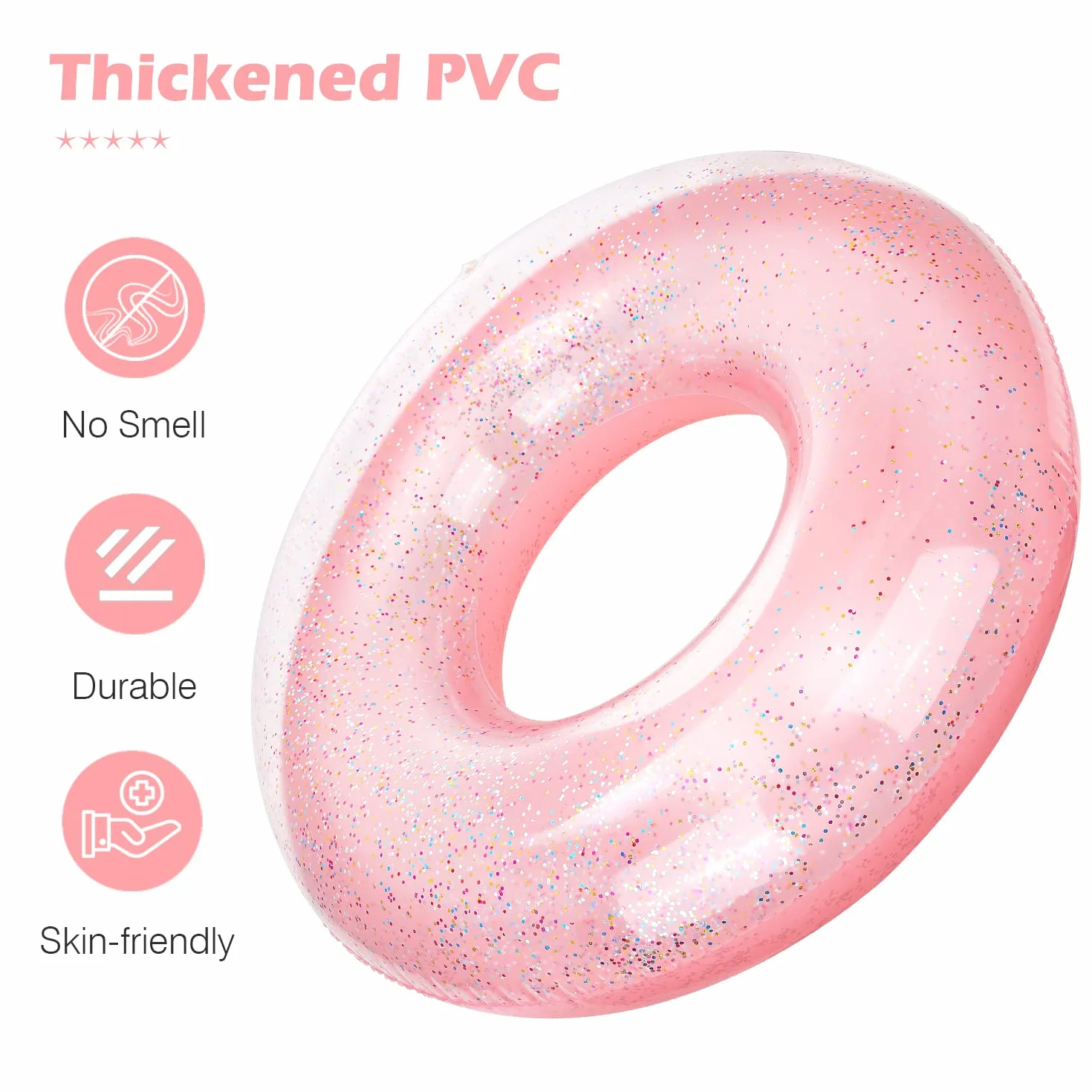 MoKo Swim Rings with Glitter, 90cm Diameter Inflatable Pool Float Swimming Pool Float Tube Round Shaped Swimming Tube Water Fun Beach Pool Toys for Summer Party for Kids Adults - Rose Gold