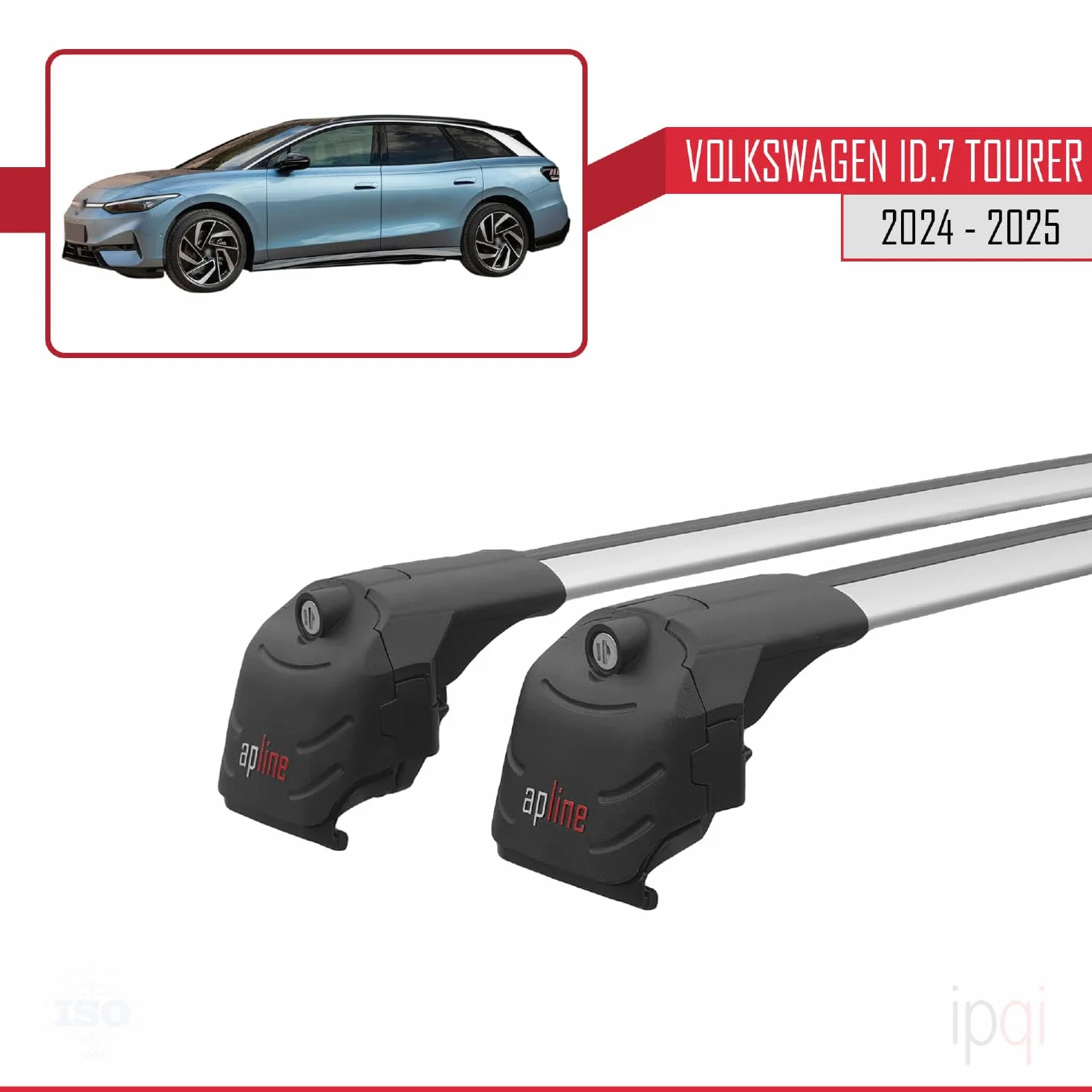 Kompatybilny z Compatible with Volkswagen ID.7 Tourer 2024-2026 ACE-2 Model Aluminiowy bagażnik dachowy 2 poprzeczki, szary
