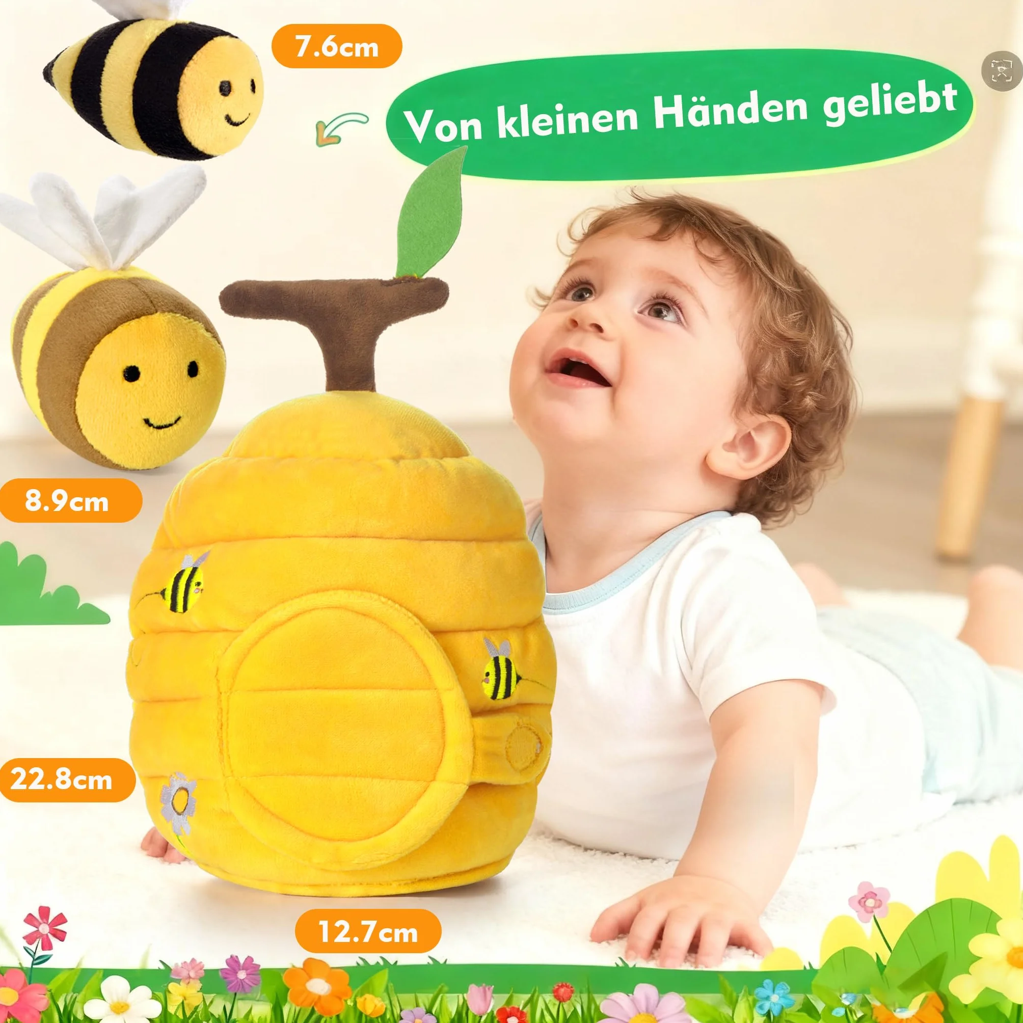 Zabawki dla noworodka w wieku 6-12 miesięcy Ul z 5 pszczołami sensorycznymi, Montessori gry dla dzieci, 1 rok, grzechotka, papier marszczy, zabawka dla dzieci, lustro - prezent dla noworodka, chłopca