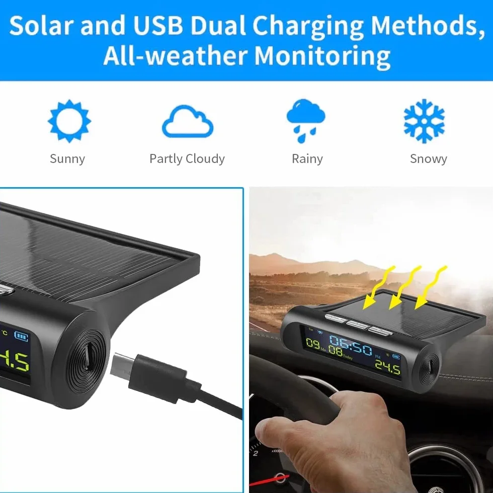 Samochodowy solarny zegar cyfrowy z wyświetlaczem LCD wskazującym temperaturę w samochodzie do dekoracji części samochodowych zewnątrz A