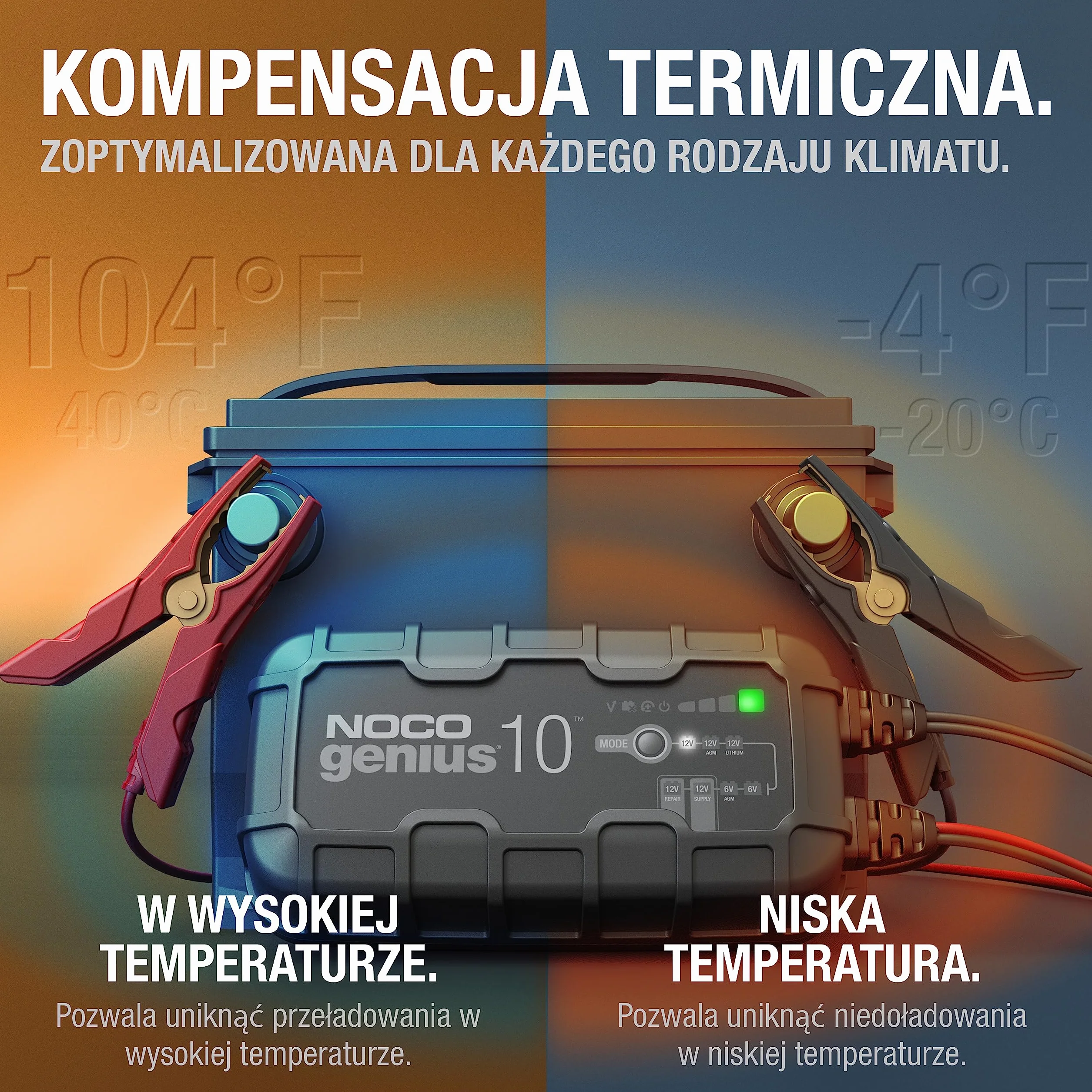 NOCO GENIUS10EU Inteligentna Ładowarka 10 A do Akumulatorów 6 V 12 V z Kompensacją Temperaturową