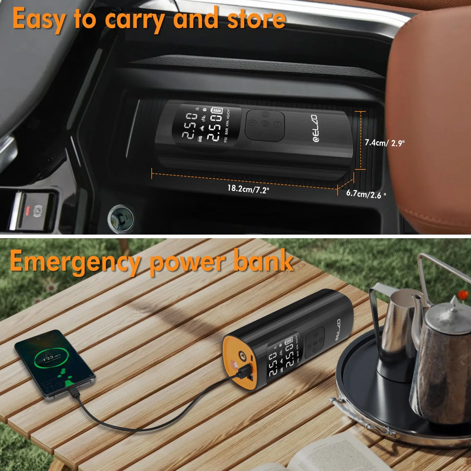 Elektryczna pompka powietrza, 150 PSI, 7500 mAh, przenośna, bezprzewodowa pompka powietrza z cyfrowym wyświetlaczem LCD i automatycznym zatrzymaniem, do rowerów, motocykli i piłek