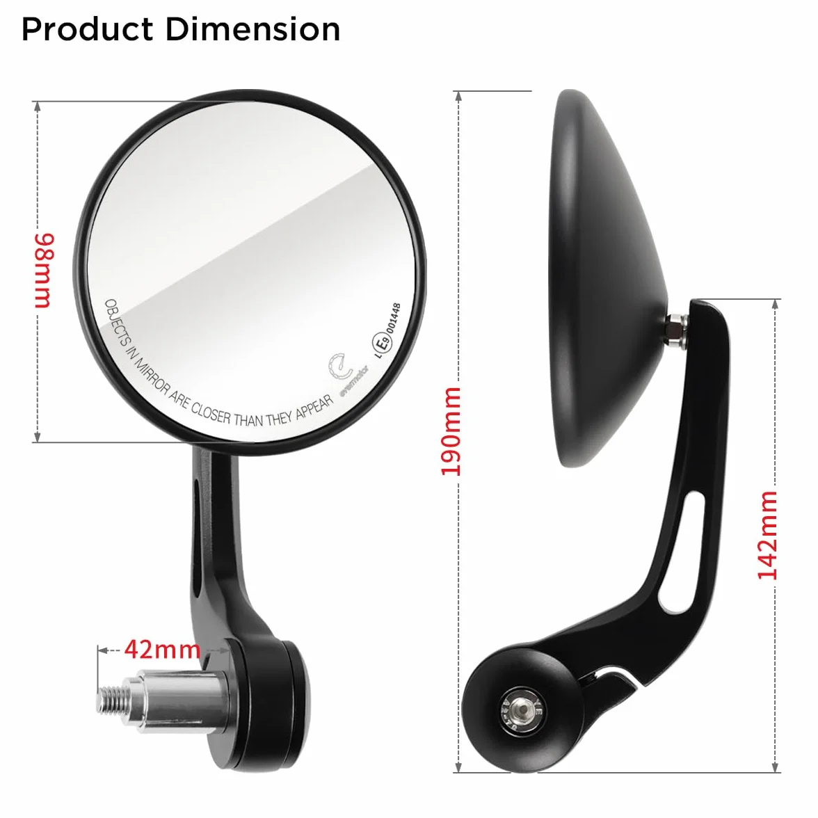 Evermotor E9 Homologowane lusterka motocyklowe, aluminiowe lusterka wsteczne 360°, kompatybilne z quad Scooter ATV Moped