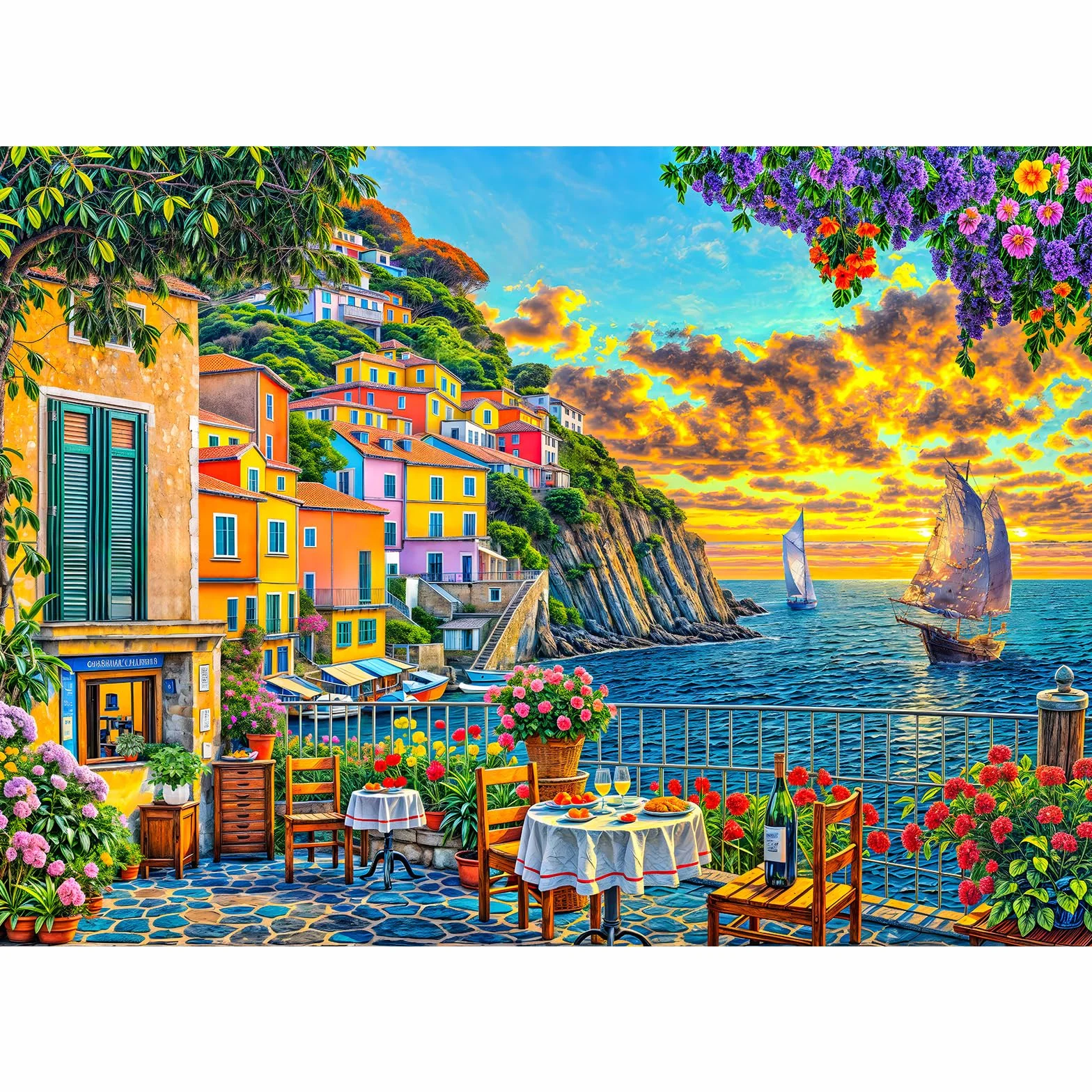 Puzzle 1000 elementów dla dorosłych i dzieci, niemożliwe wyzwanie, prezent z puzzli, sprytne puzzle, kolorowe puzzle, puzzle z romantycznym motywem Cinque Terre