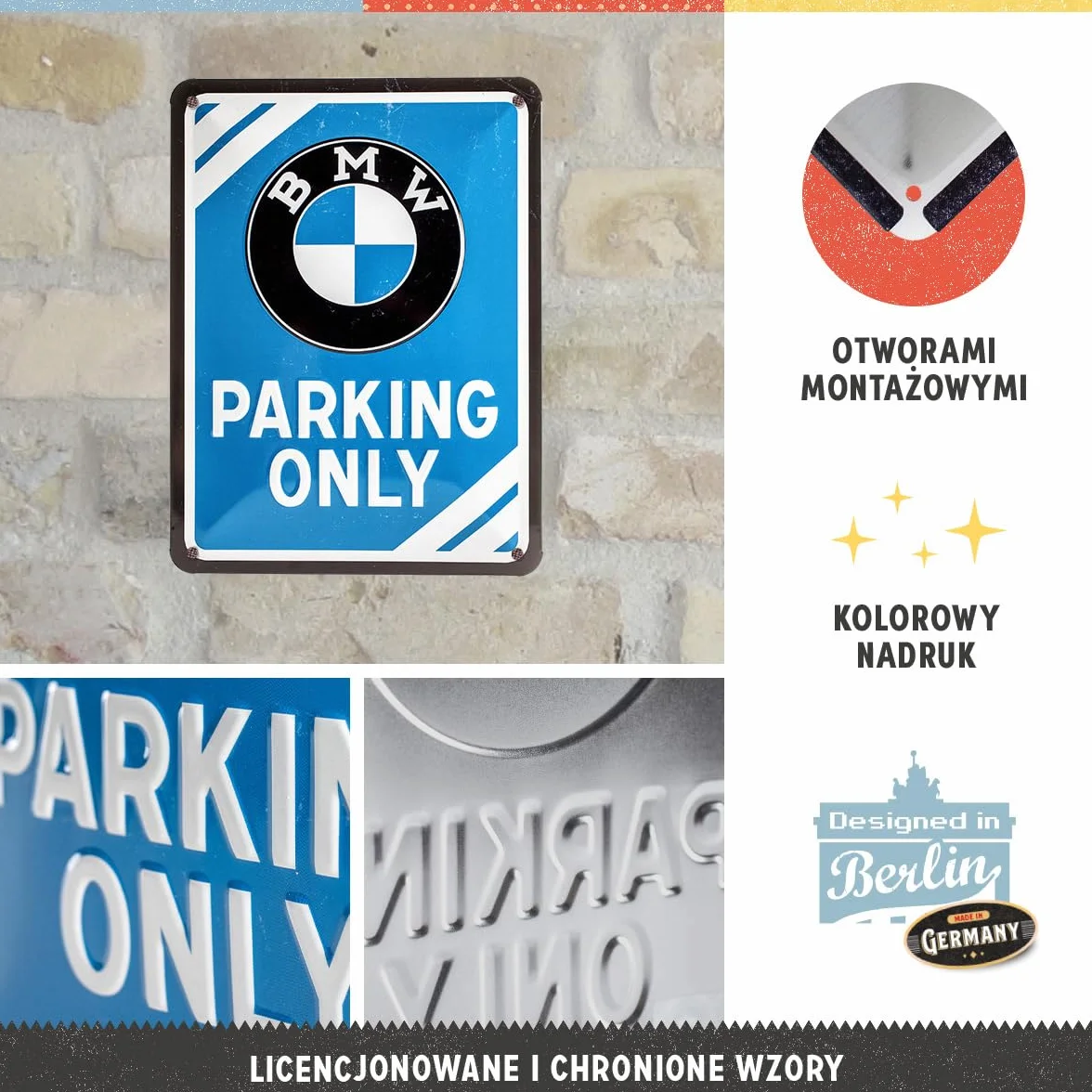 Bmw PO26177 Parking Only Blue Tabliczka Blaszana W Stylu Retro, Wielokolorowy