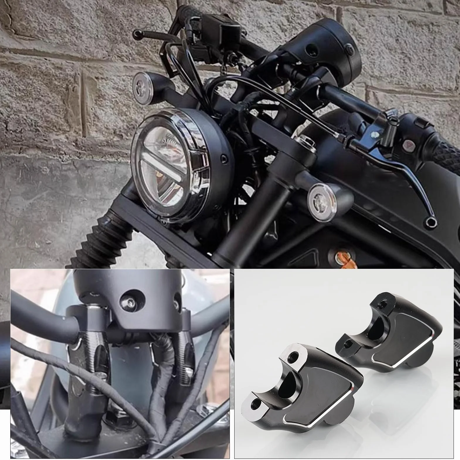 WOOGA Wzmocnienia kierownicy 45 mm Zestaw zaciskowy 25 mm do tyłu kompatybilny z Honda Rebel CMX 1100 CMX 500 CMX 300 CMX 250 2017-2024