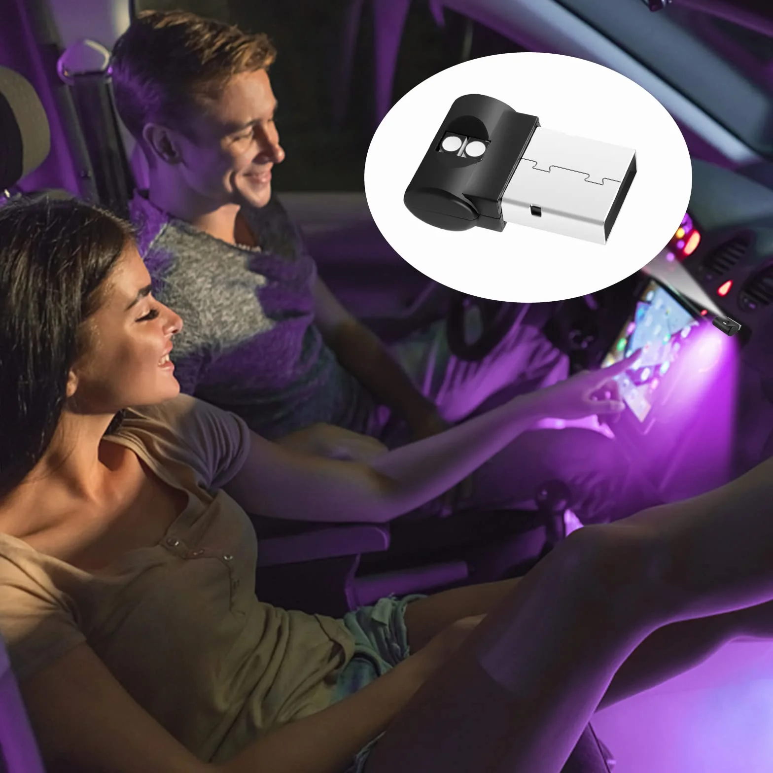 4 sztuki mini USB LED oświetlenie samochodowe RVB nastrojowe światło 7 kolorów do wnętrza samochodu, atmosfery pomieszczenia i lampki nocnej