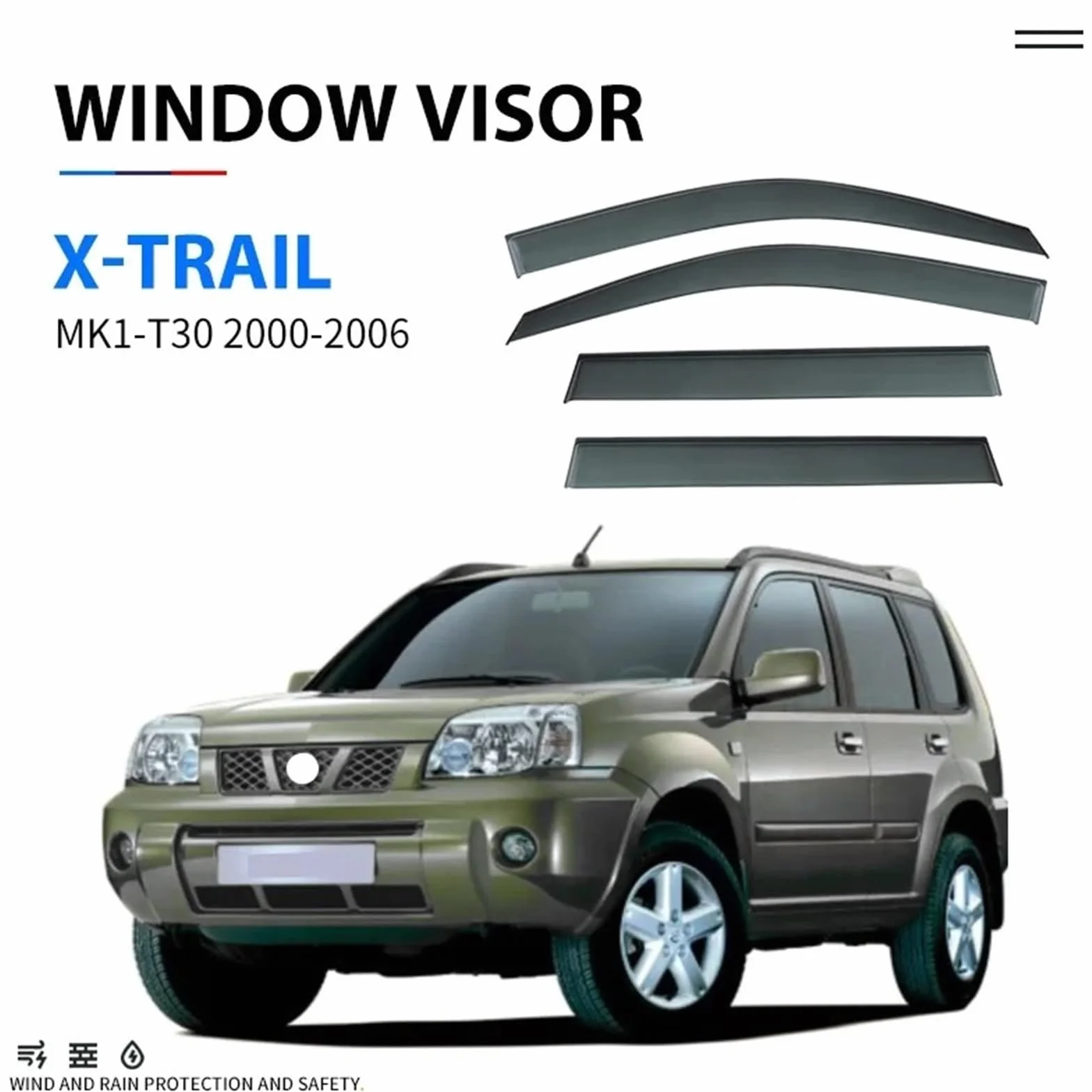 Car Deflektory boczne Pasuje do osłony okna X-TRAIL Rogue, osłony pogodowej, osłony szyby bocznej, osłony pogodowej szyby samochodowej(A)