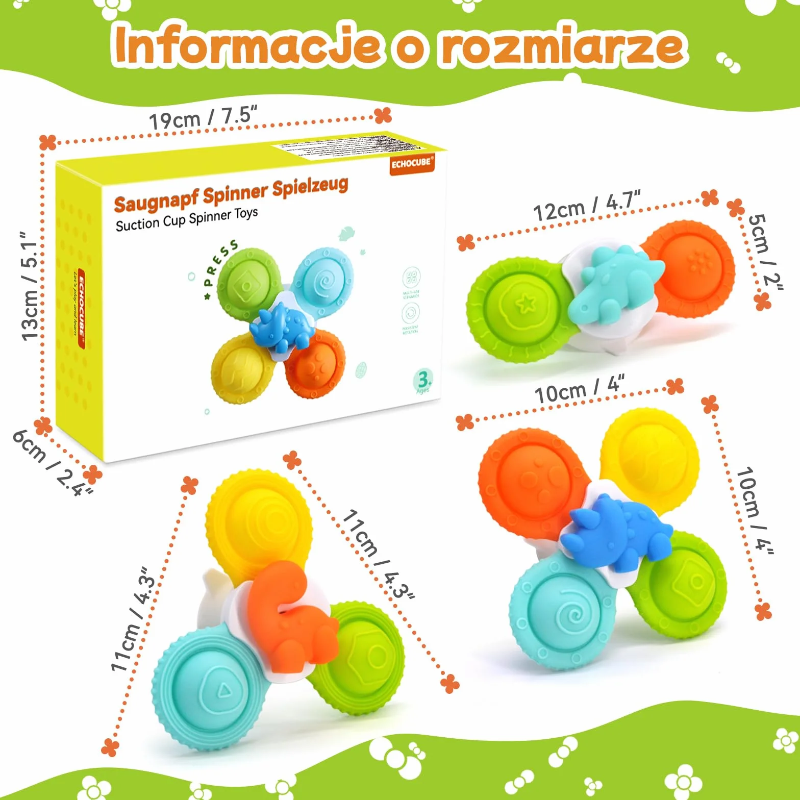 Spinner z przyssawką, 3 szt. sensorycznych zabawek do kąpieli z przyssawką, wszystkie silikonowe zabawki dla dzieci do podróży dla maluchów w wieku 3 lat i starszych