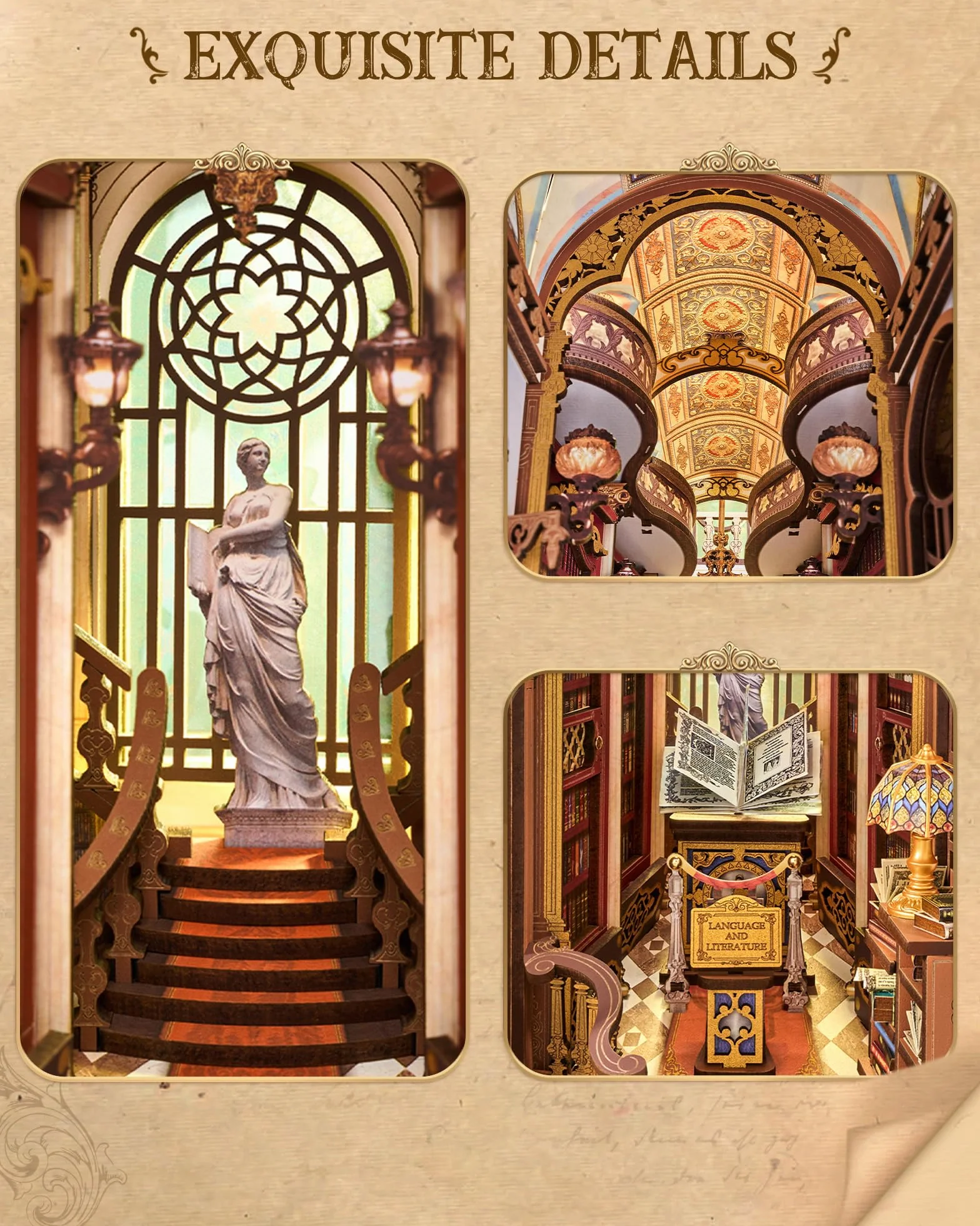 Rolife Book Nook Miniaturowy dom dla dorosłych, biblioteka cudów, puzzle 3D z drzwiami zamykanymi, zestaw dioram do narożnej półki na książki, wyjątkowy prezent na Boże Narodzenie i urodziny