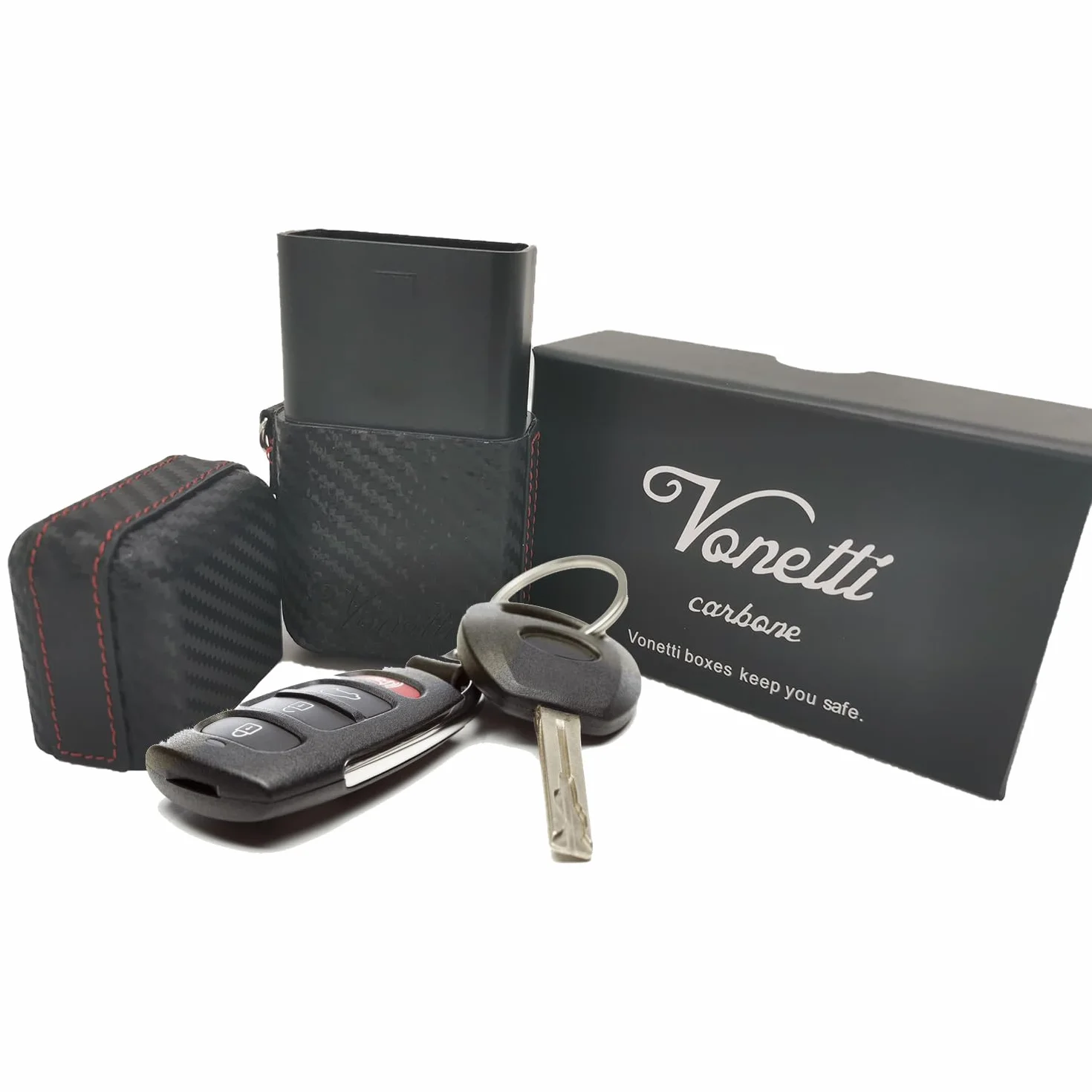 VONETTI Carbone Blokada sygnału breloka na klucze klasy premium, Faraday, osłona RFID, pudełko na kluczyki samochodowe, torba Faraday
