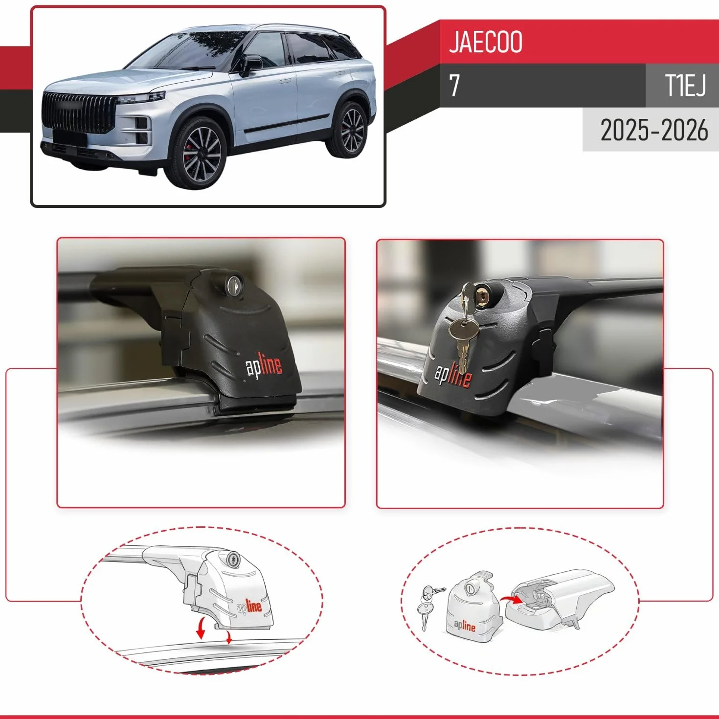 Aluminiowy bagażnik dachowy kompatybilny z JAECOO 7 (T1EJ) 2025-2026 czarne 2 poprzeczki