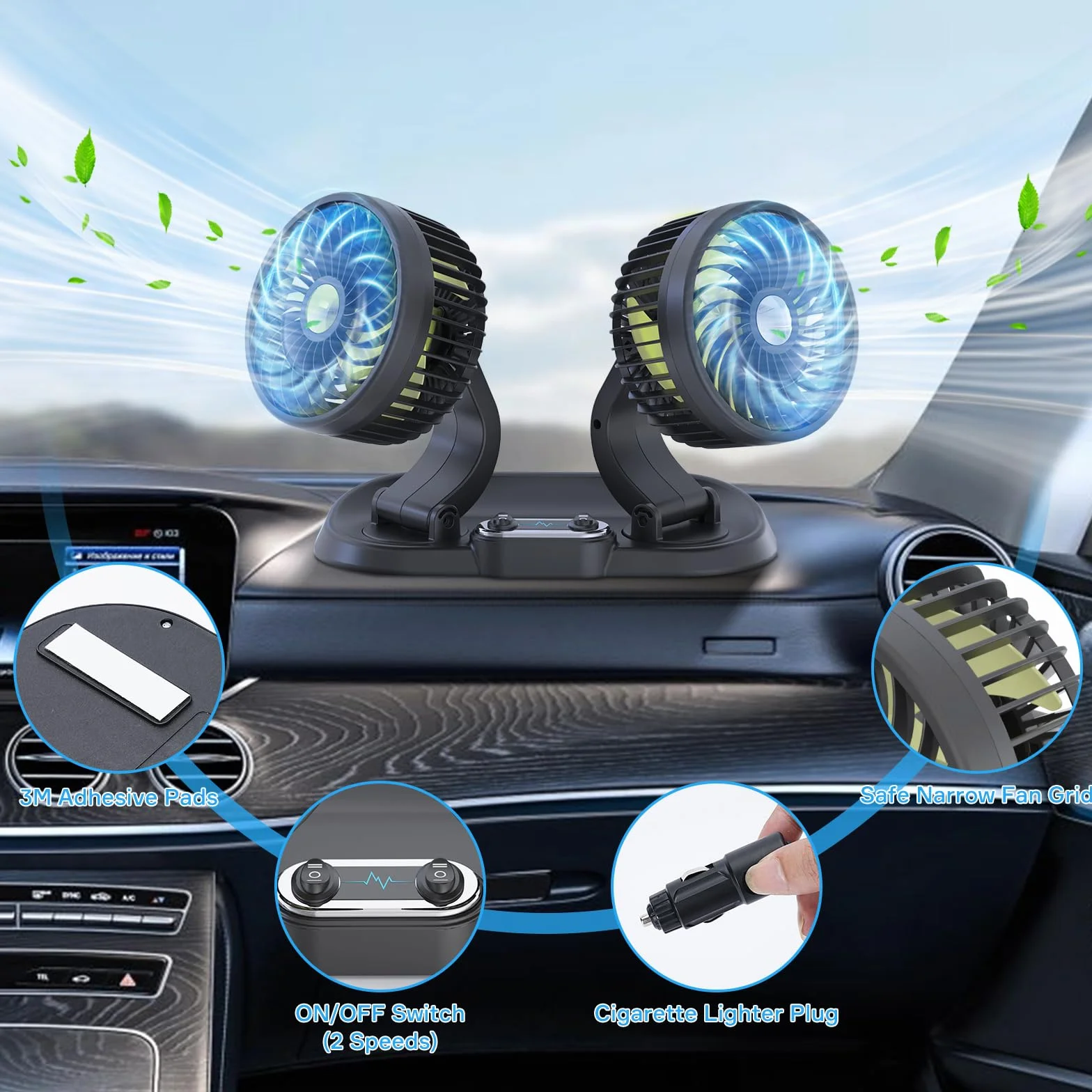Wentylator samochodowy 12 V, wentylator chłodzący 12 V Ciągła prędkość Ciągły wentylator samochodowy o 360° obrotowy do pojazdów SUV RV