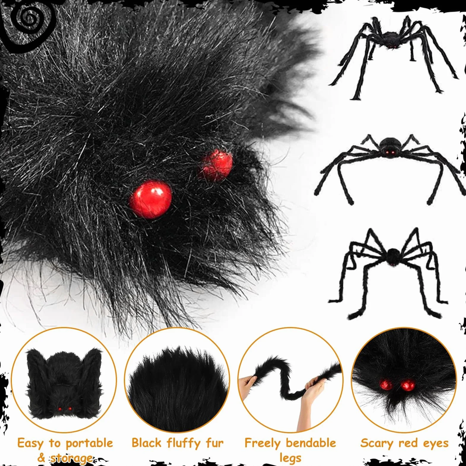 Ogromny pająk na Halloween, 2 m, olbrzymi pająk, dekoracja na Halloween, do ogrodu, na zewnątrz, pajęcza sieć na Halloween, Halloween, na imprezę, do ogrodu, na zewnątrz