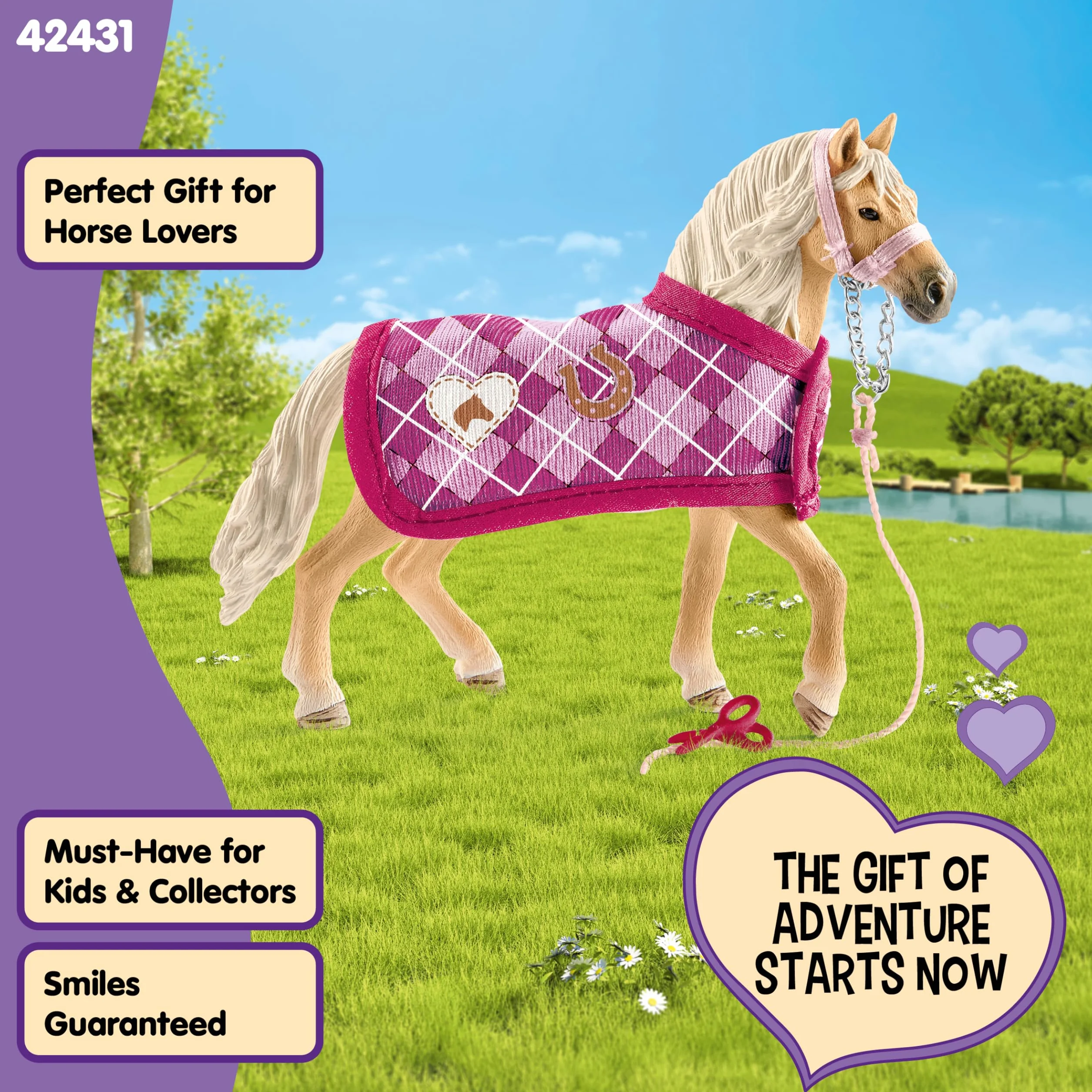 schleich HORSE CLUB | Modne akcesoria dla koni Sofii 42431 | zestaw z koniem, derką, uwiązem i nożyczkami | kreatywny prezent dla dziewczynek i chłopców | zabawka od 5 lat | 4 elementy