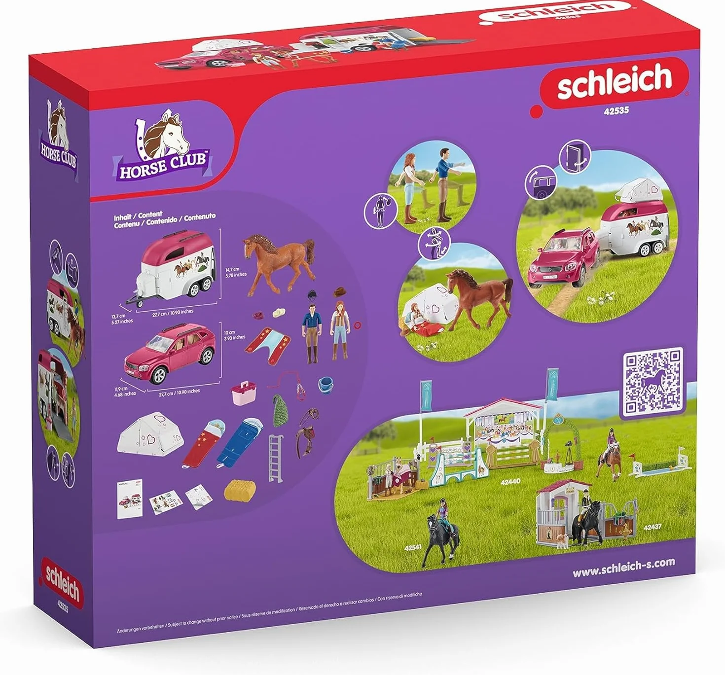 schleich HORSE CLUB | Podróż samochodem z przyczepą dla koni 42535 | z Hannah, tatą, koniem i akcesoriami | Prezent dla dziewczynek i chłopców | Zestaw konny od 5 lat | 110 elementów